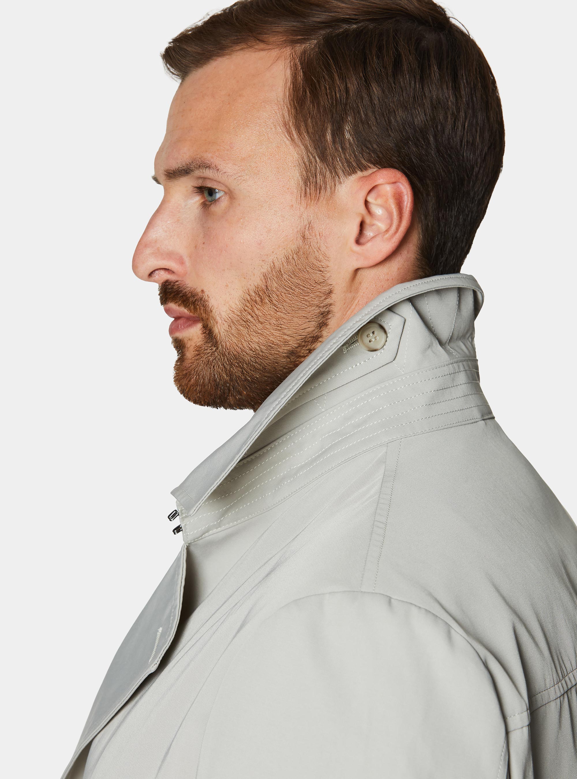 Trench doble botonadura de sarga de algod&oacute;n, CRUDO