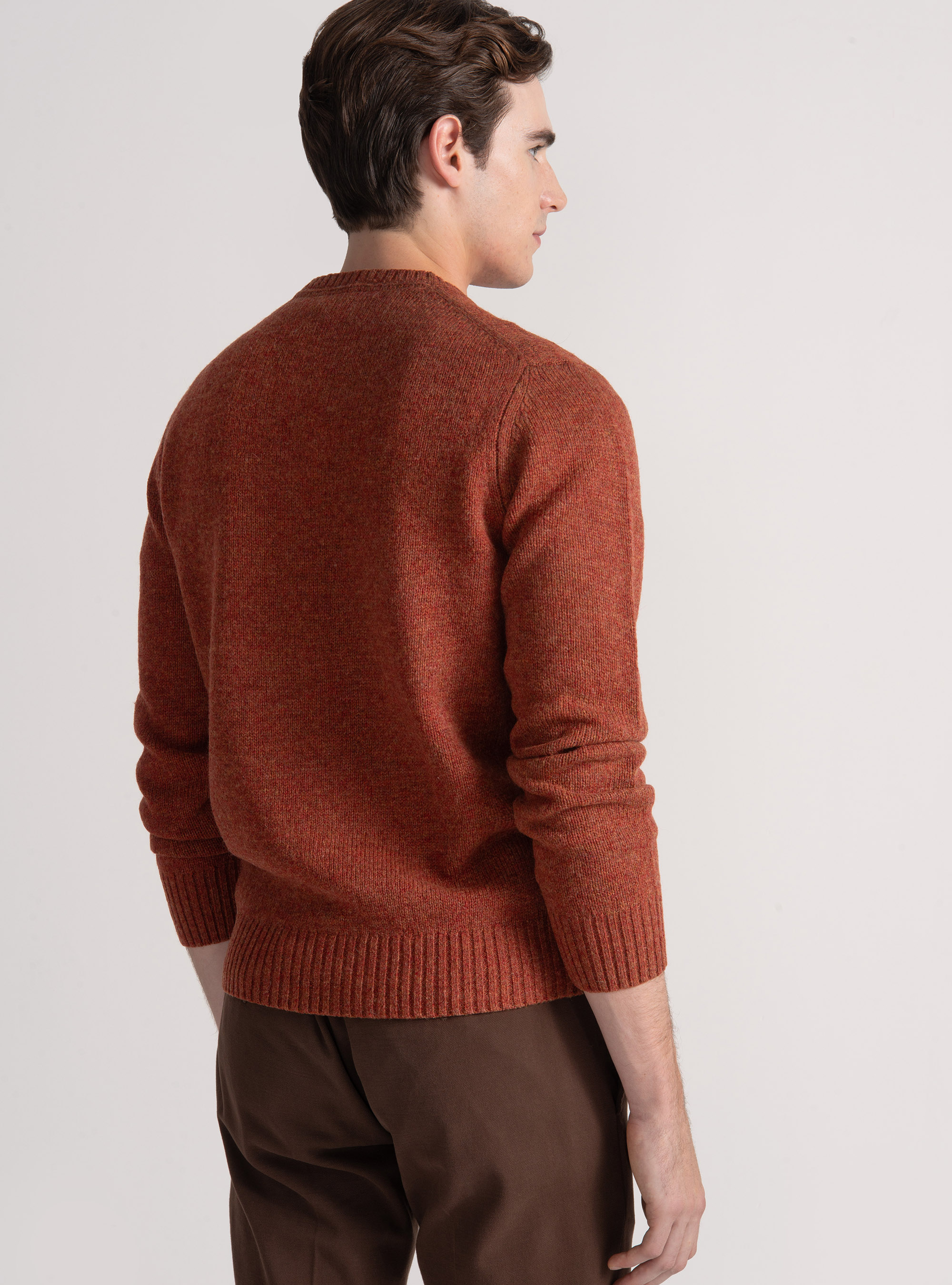 Shetland wool crew-neck sweater, TERRACOTTA