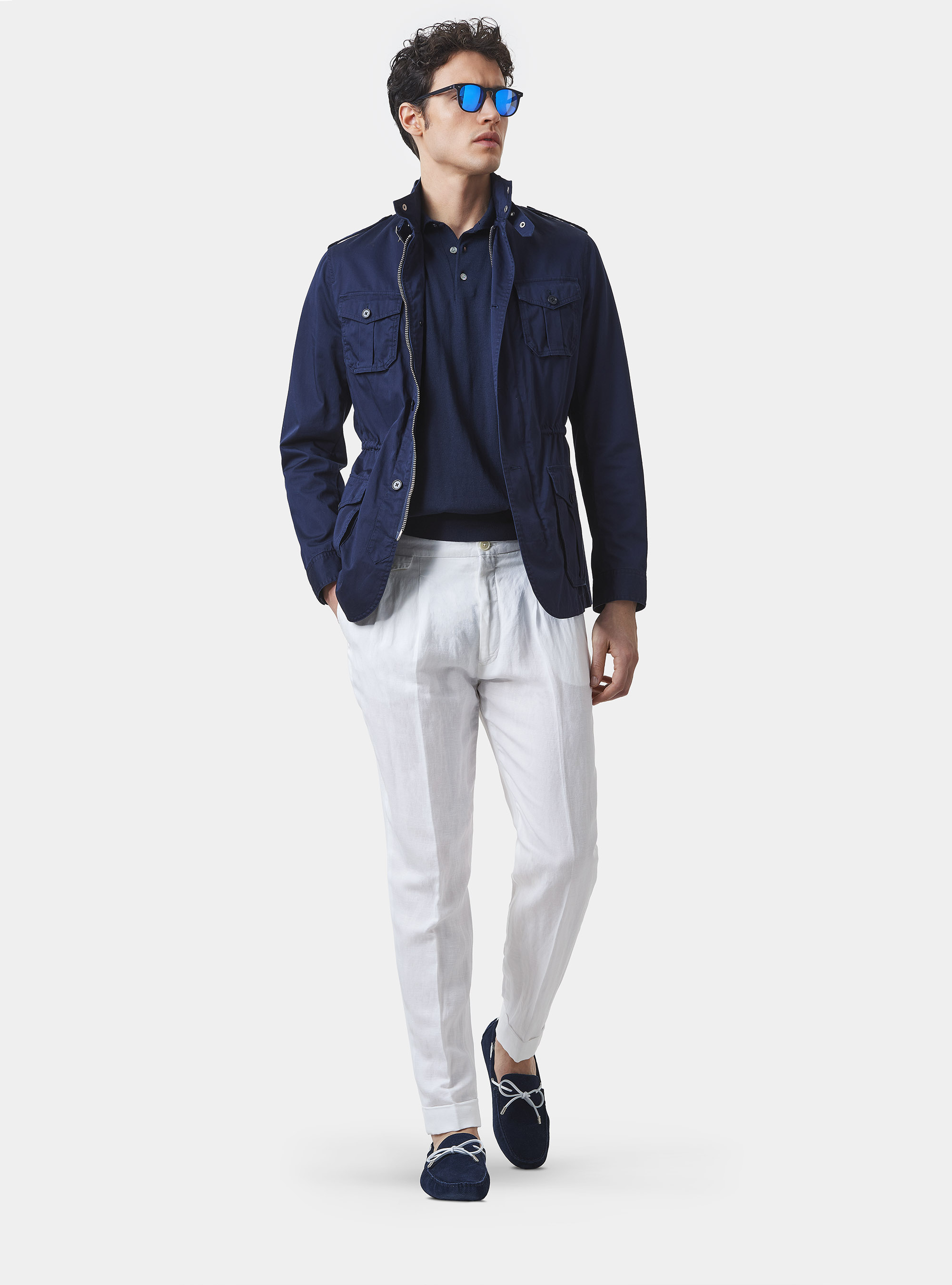 Field jacket en serg&eacute; de coton, BLEU MARINE