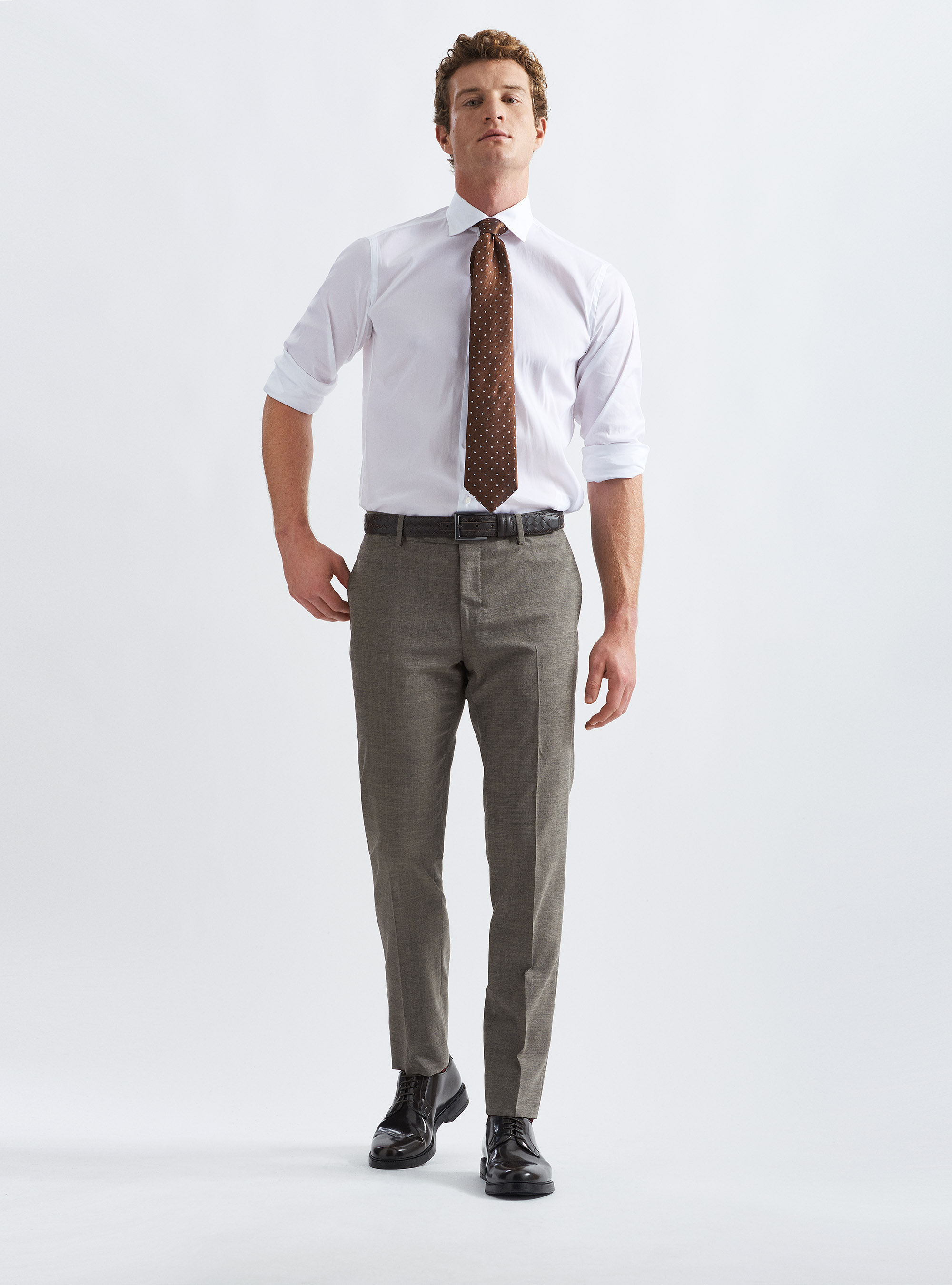 Camicia slim fit in popeline stretch, BIANCO