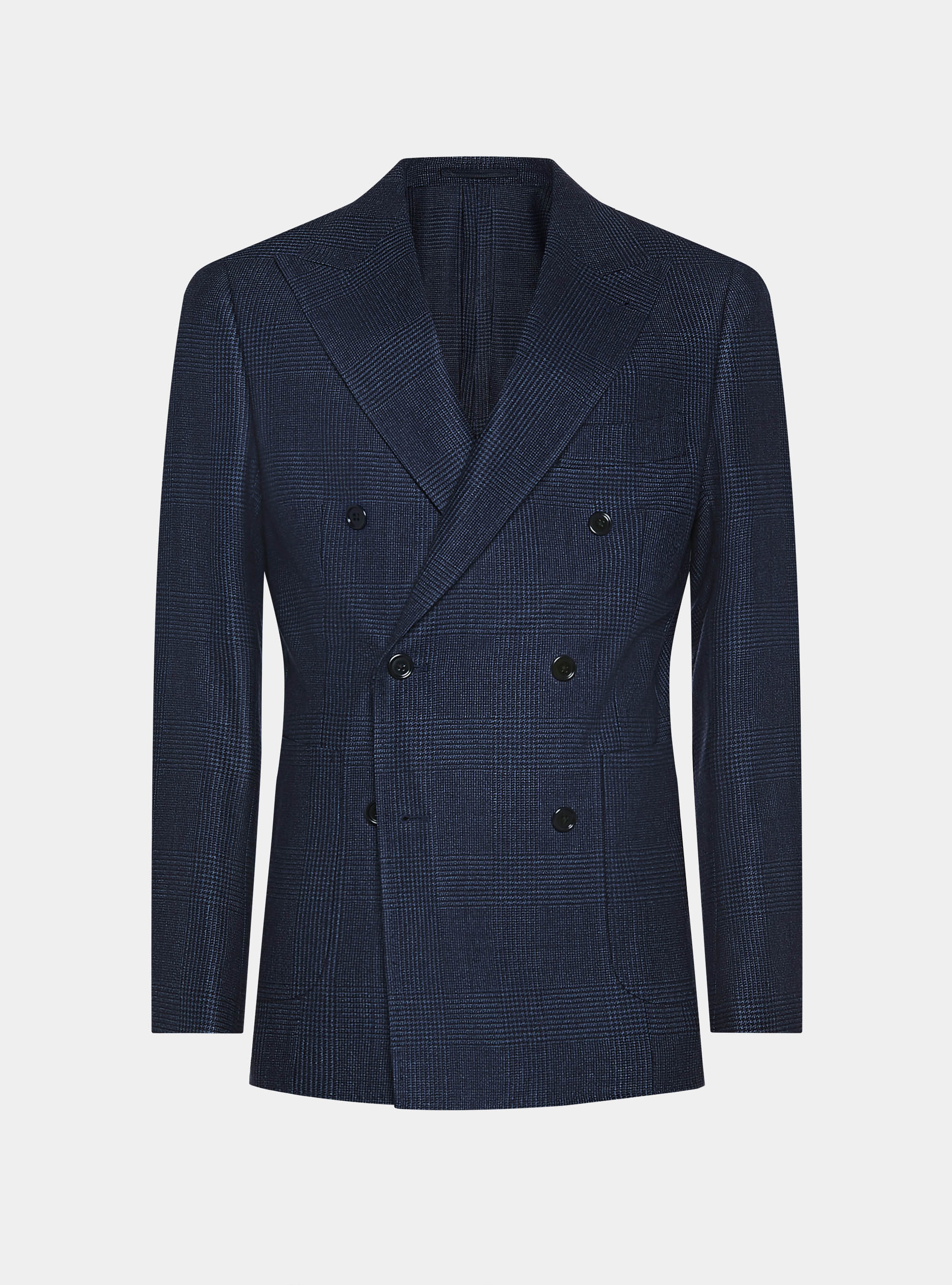 Double-breasted blazer in pure wool patterned, NAVY BLUE