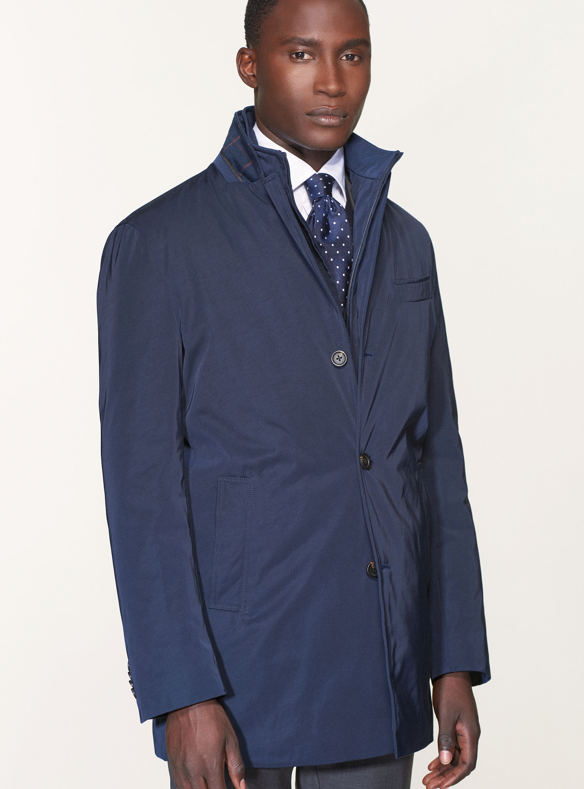 Impermeabile imbottito in tessuto tecnico, BLU NAVY