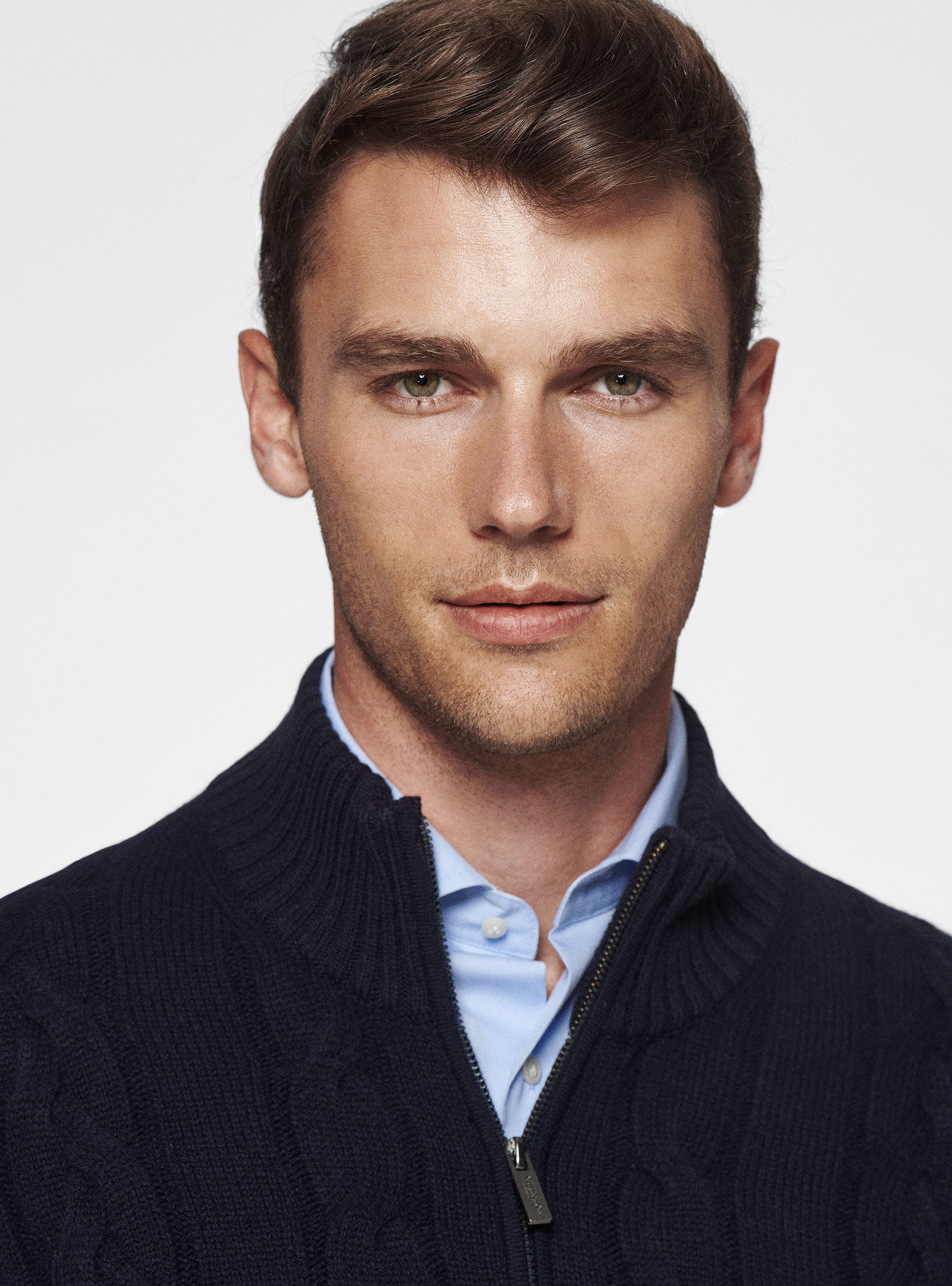 Cardigan in maglia a treccia in lana e cashmere, BLU NAVY