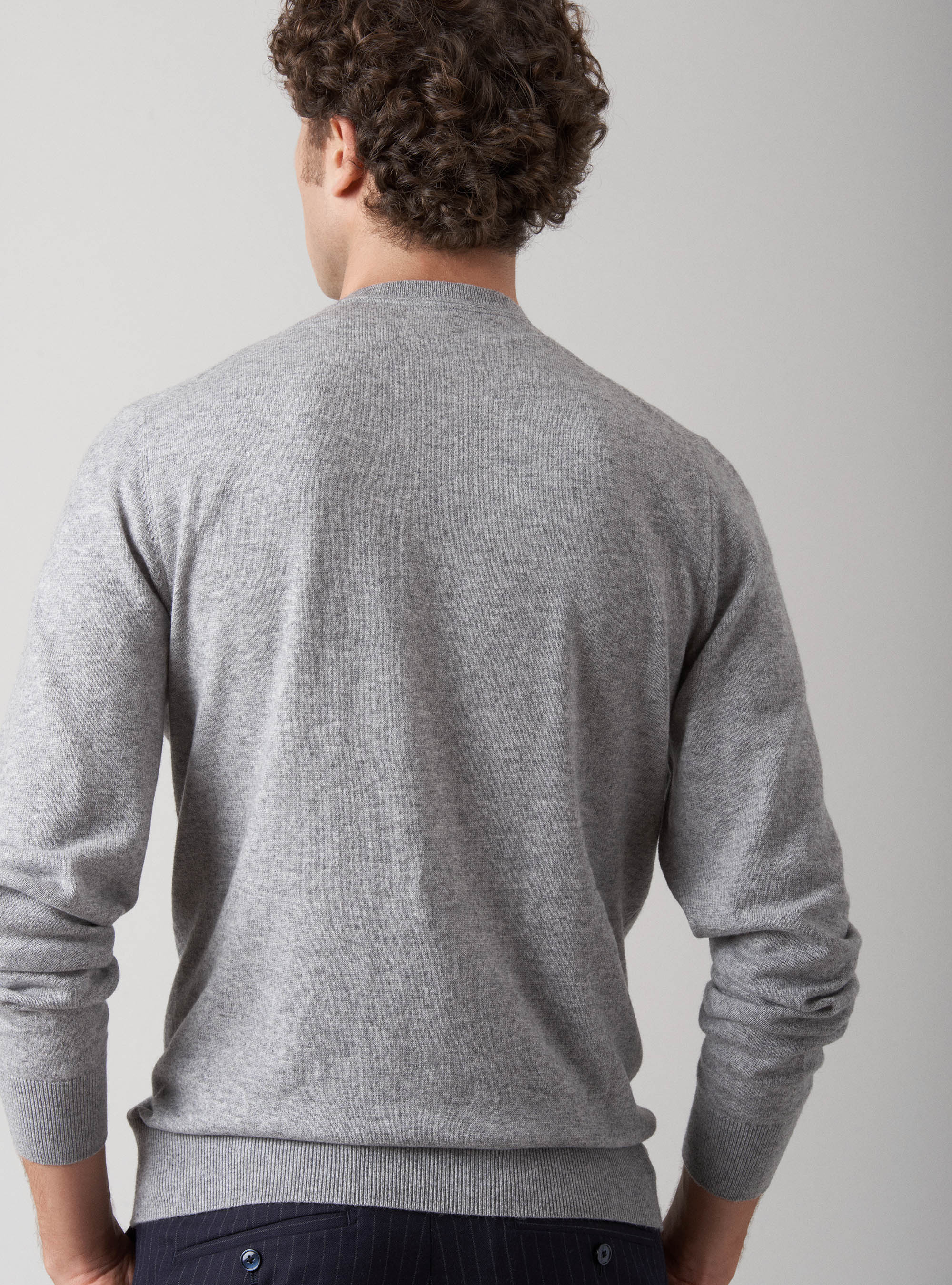 Maglia girocollo in lana lambswool e cashmere, GRIGIO CHIARO MELANGE
