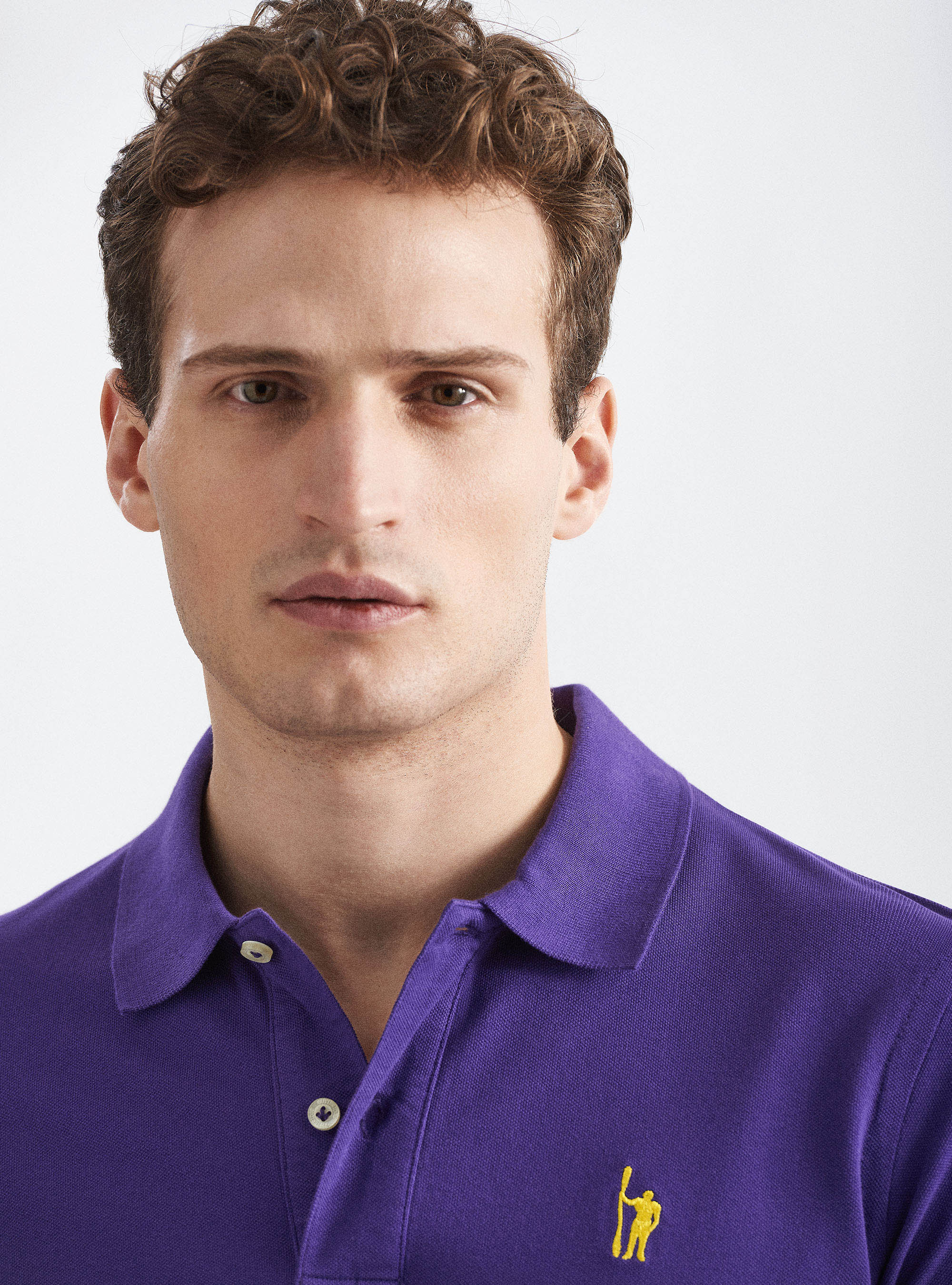 Classic cotton pique polo with embroidery, VIOLA SCURO 0403C
