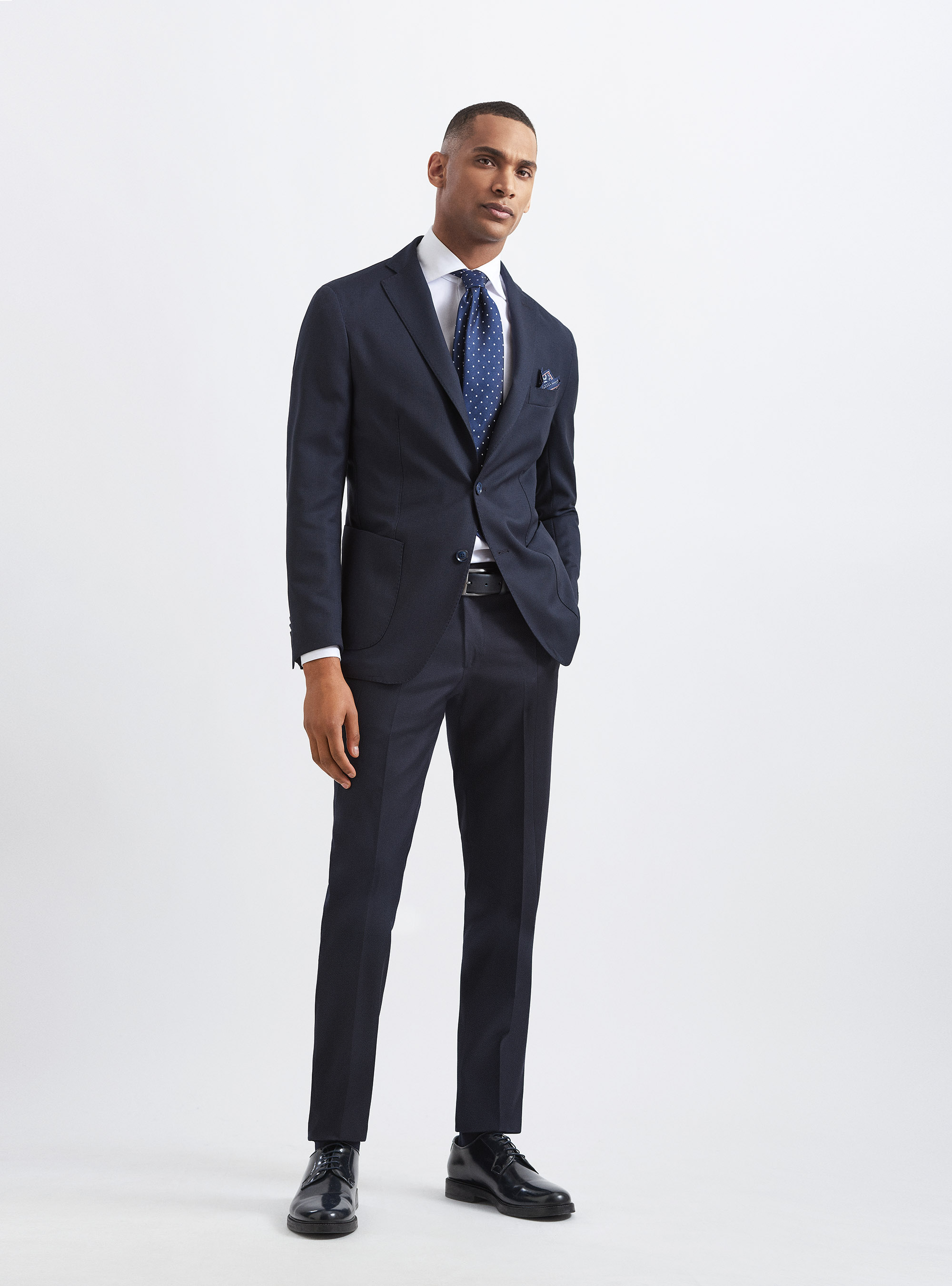 Pantaloni per abito in lana occhio di pernice superfine 110's, BLU NAVY