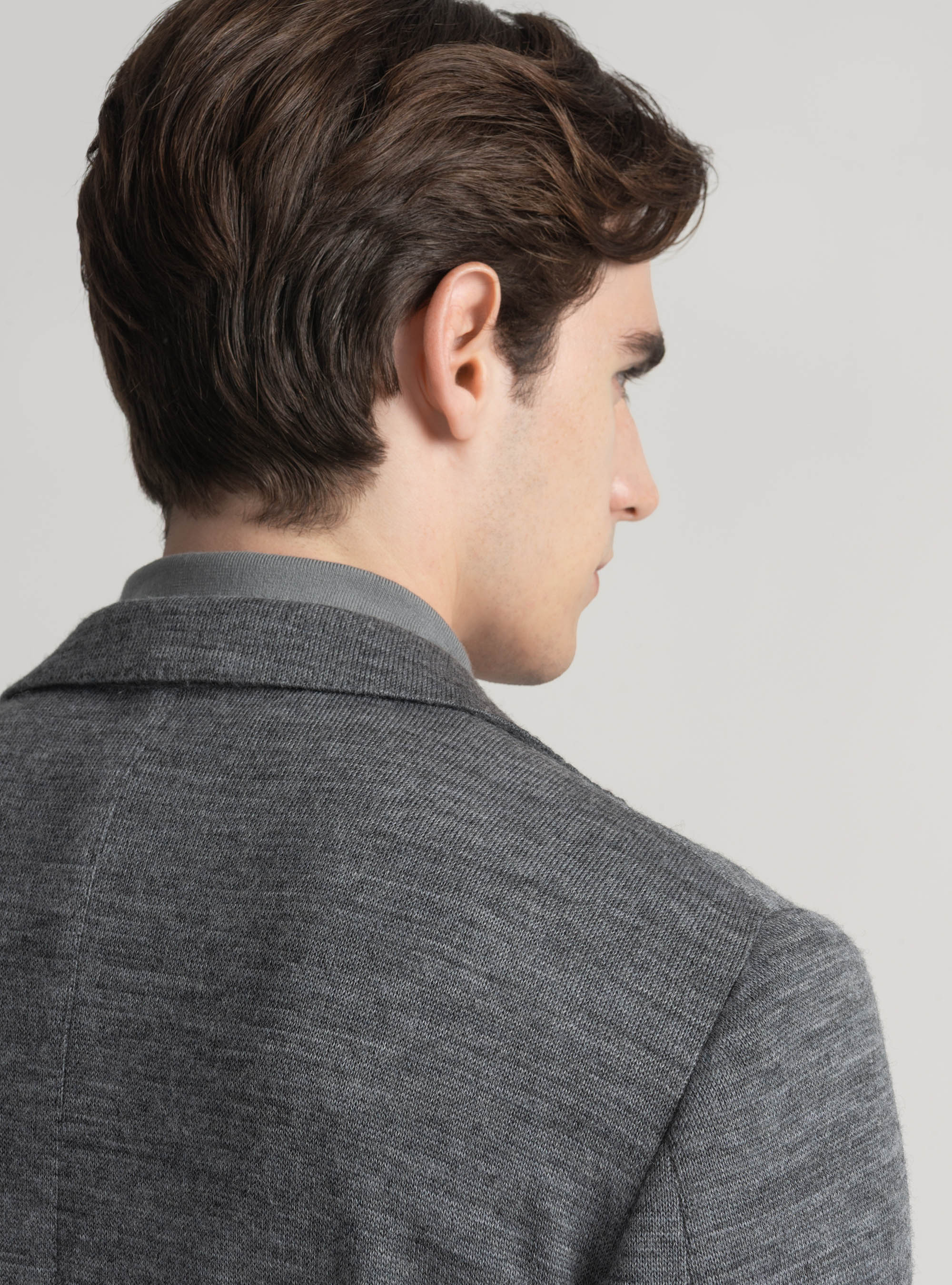 Giacca jersey in lana e cotone, GRIGIO CHIARO