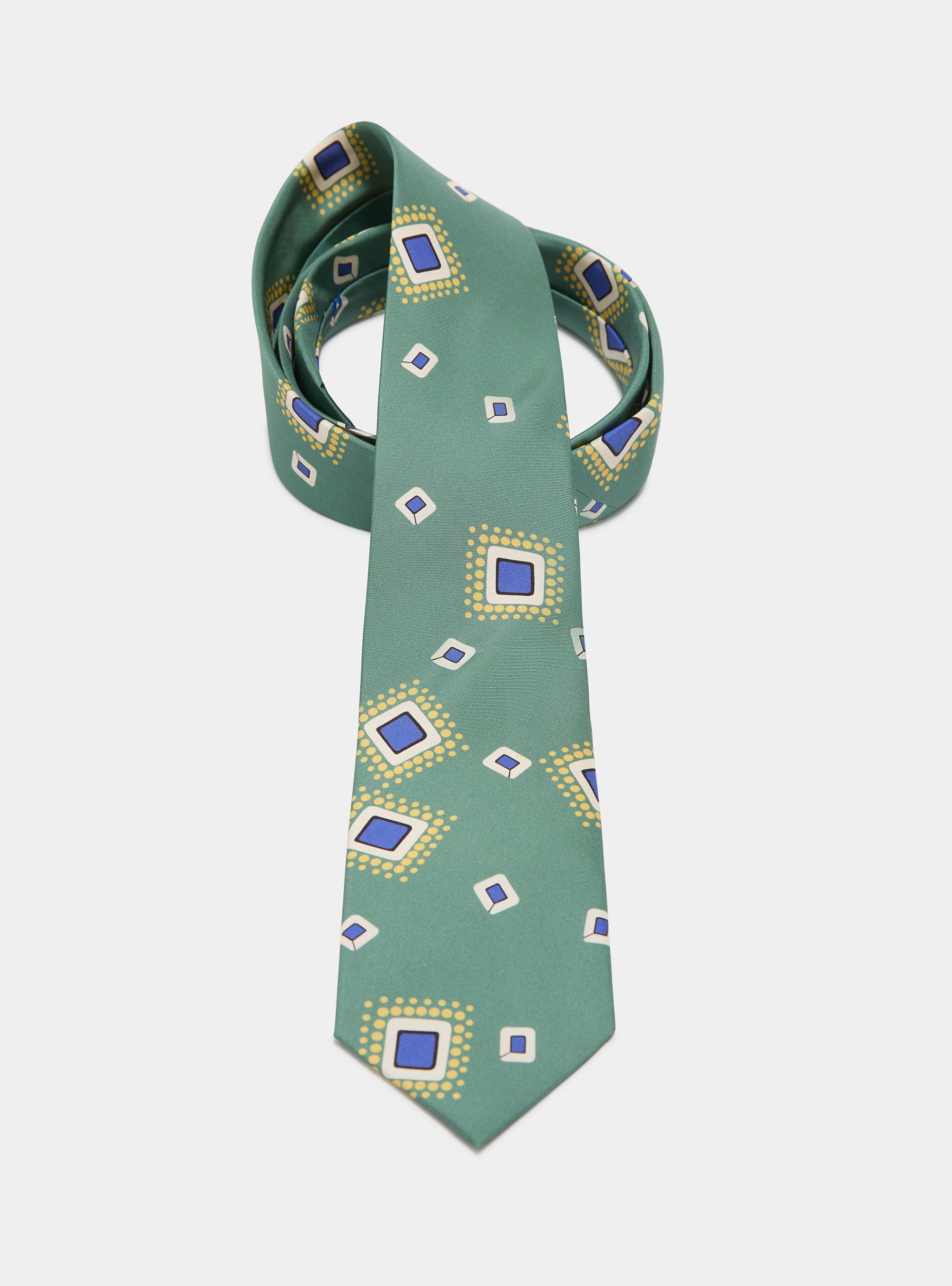 Silk twill tie with geometric print, SALVIA 0602C
