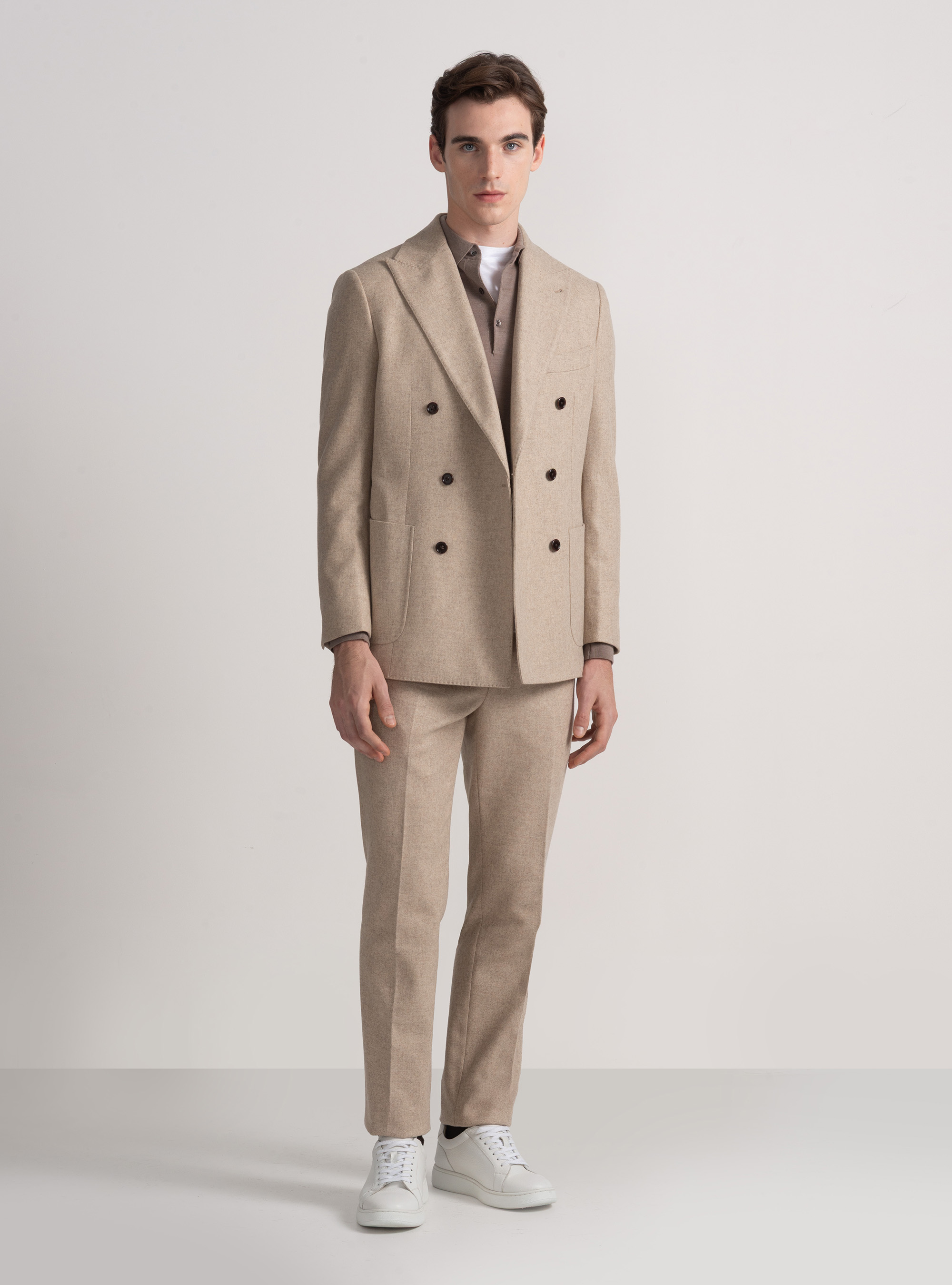 Giacca doppiopetto in flanella di lana, SABBIA