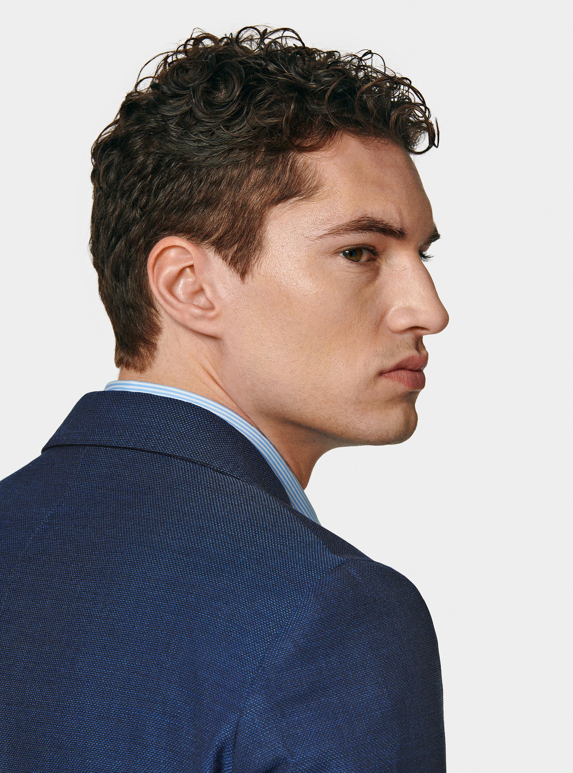 Micro-textured pure wool blazer, BLUE