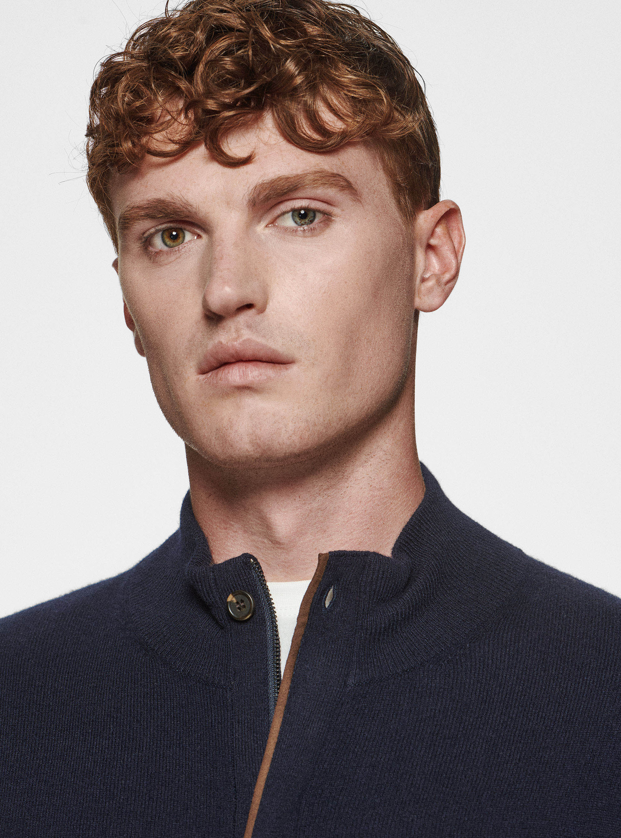 Cardigan in maglia con zip in lana lambswool e cashmere, BLU NAVY