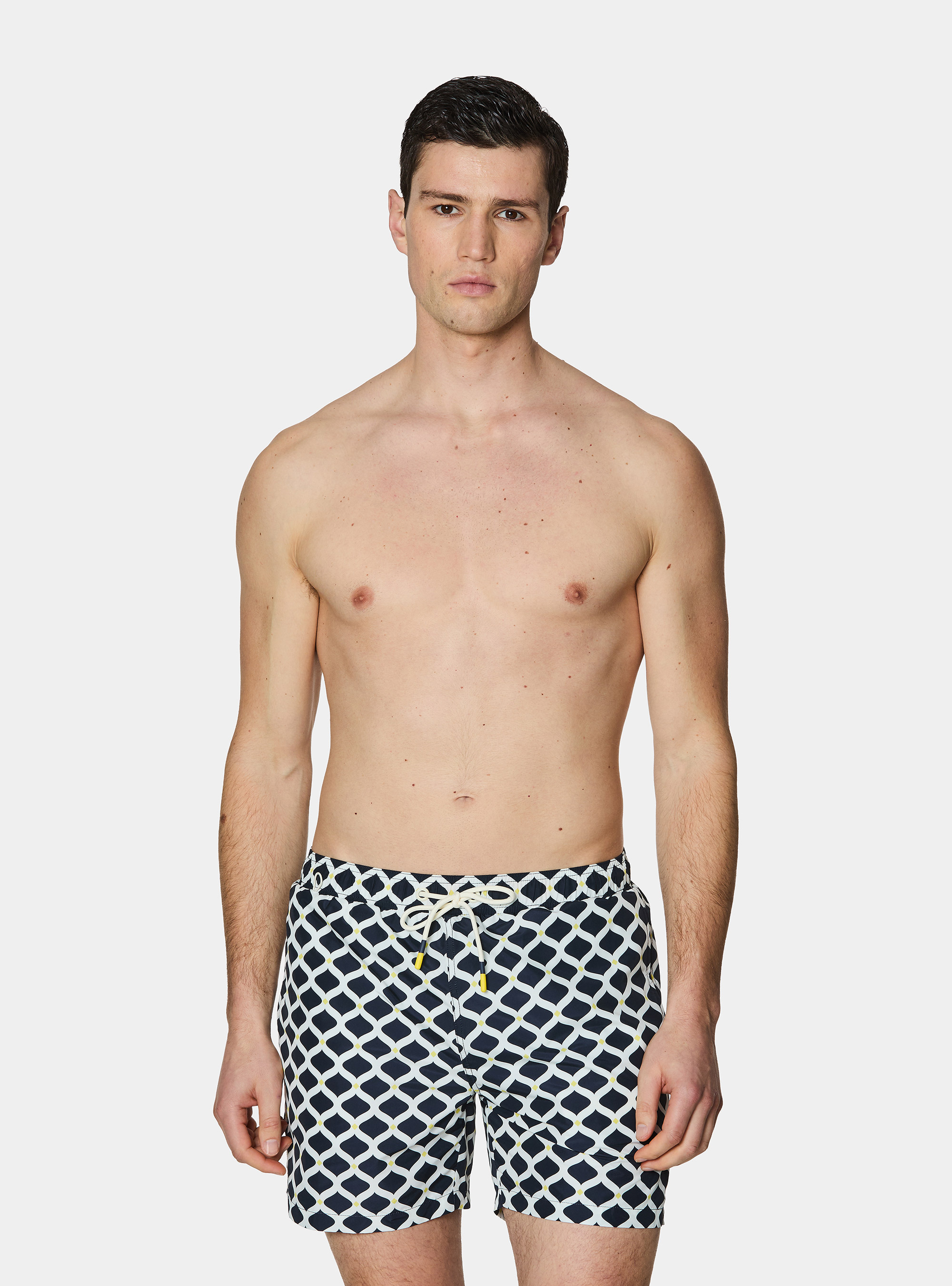 Costume da bagno stampato con fantasia geometrica, NAVY BLUE