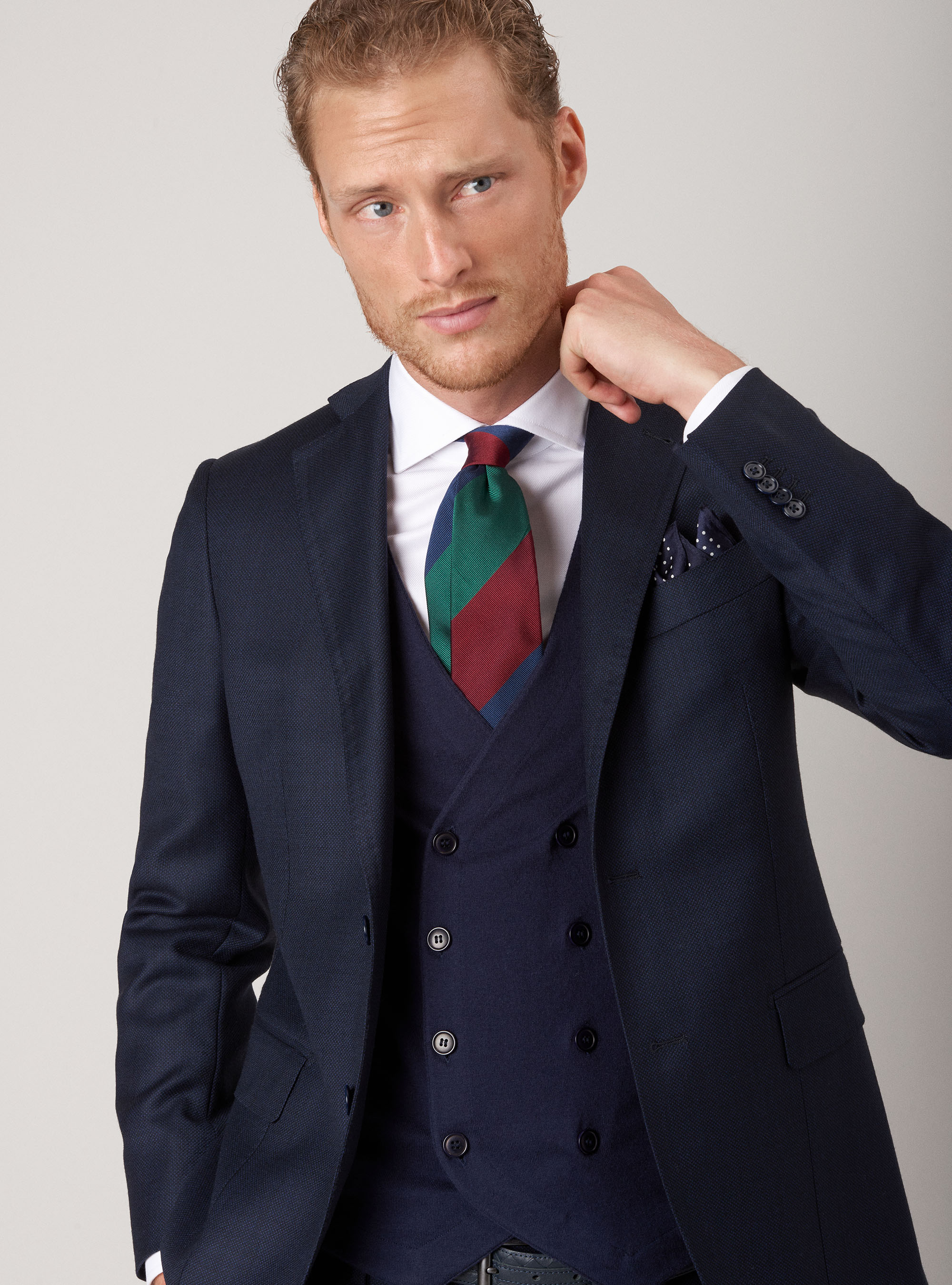 Partridge eye jacket in pure wool, NAVY BLUE