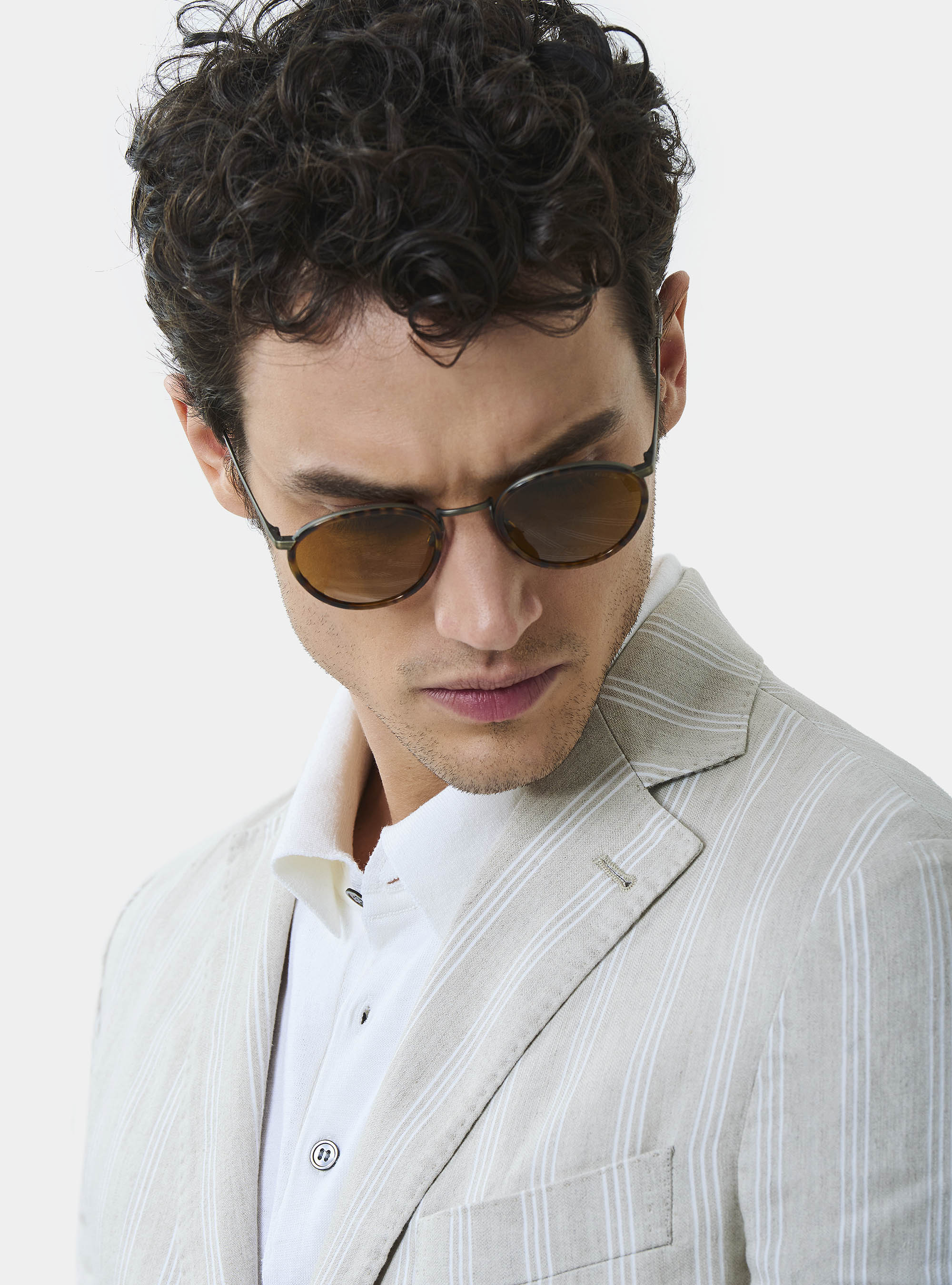 Giacca per abito in cotone e lino a righe, ECRU