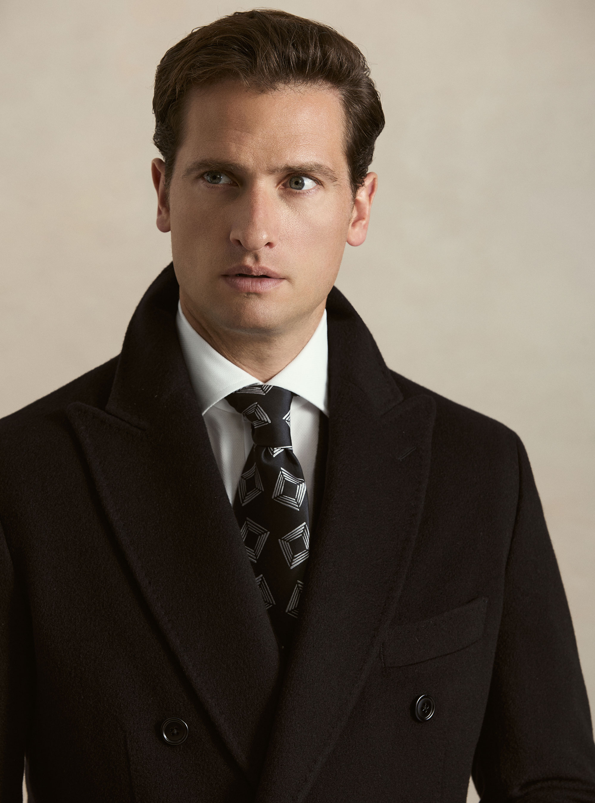 Double-breasted cashmere coat, NAVY BLUE