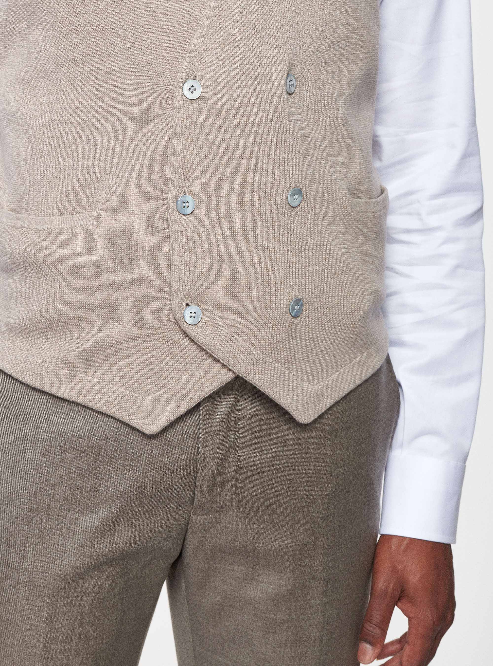 Gilet in maglia doppiopetto in cotone seta e cashmere, SABBIA