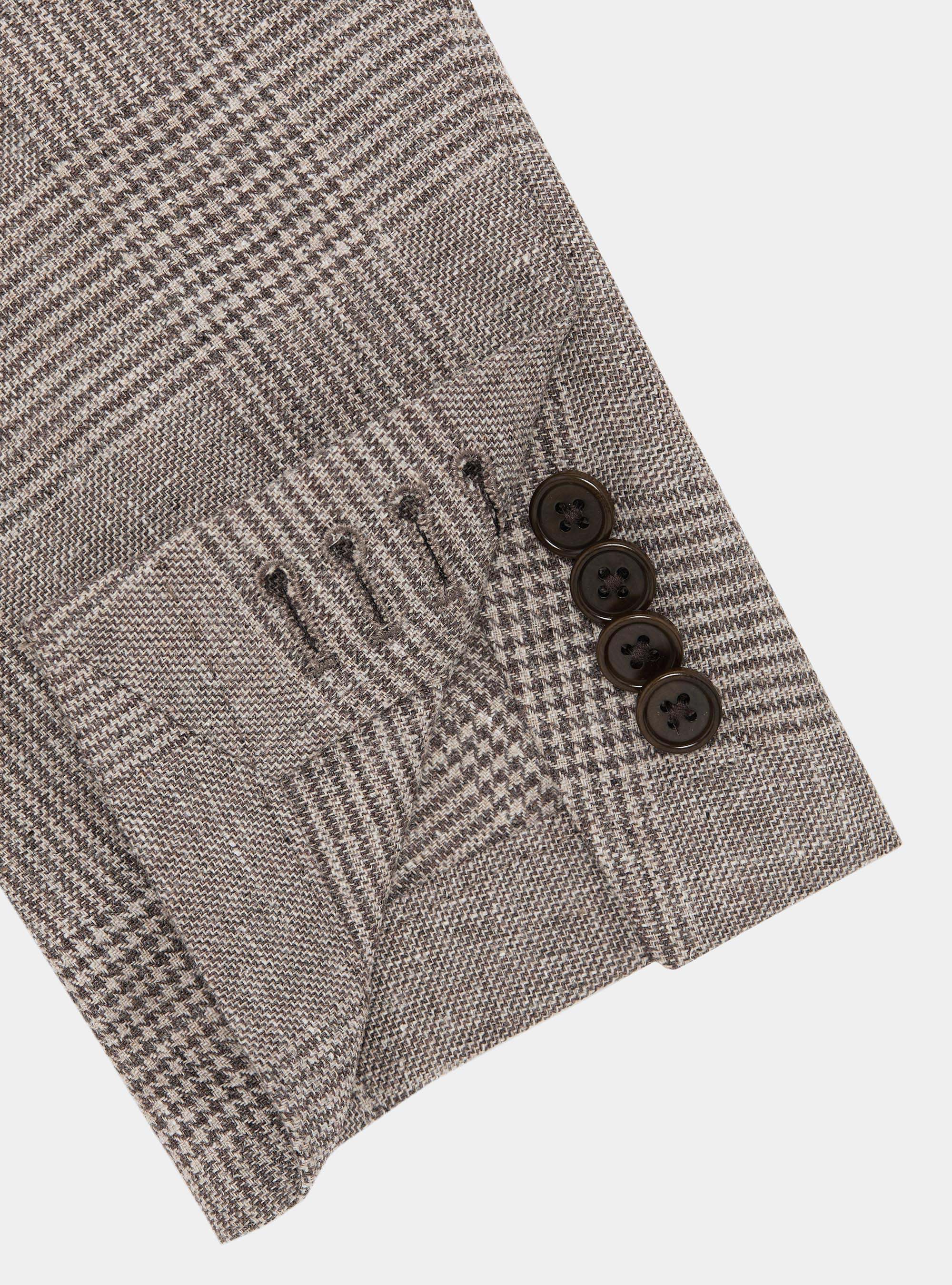 Giacca Principe di Galles in lino e cotone, MARRONE