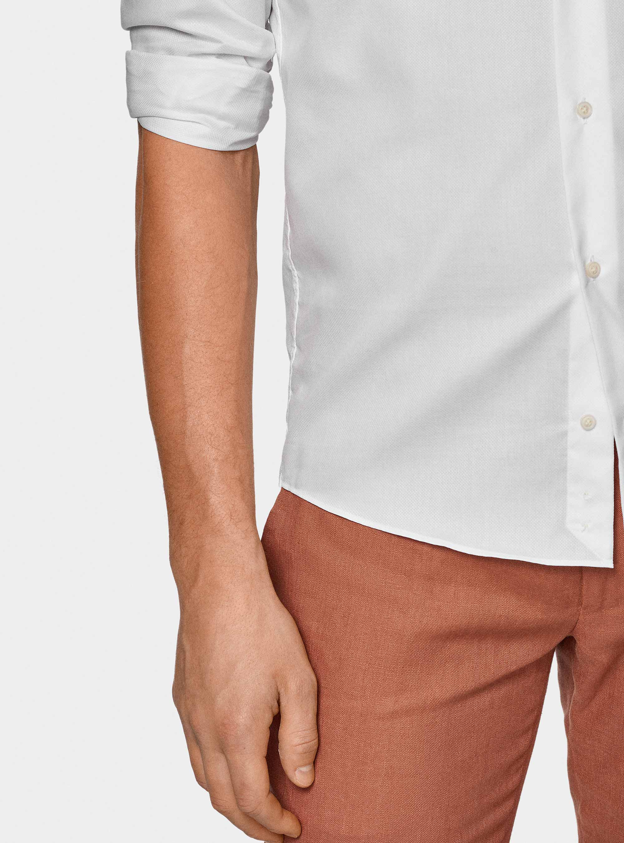 Camicia in puro cotone operato, BIANCO