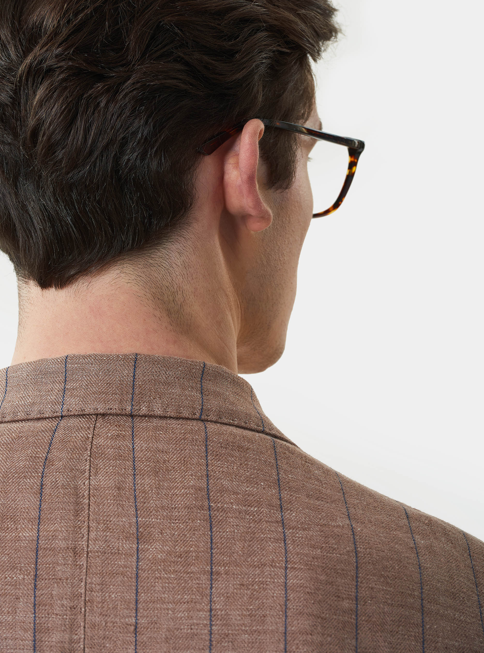 Linen pinstripe suit blazer, BRICK