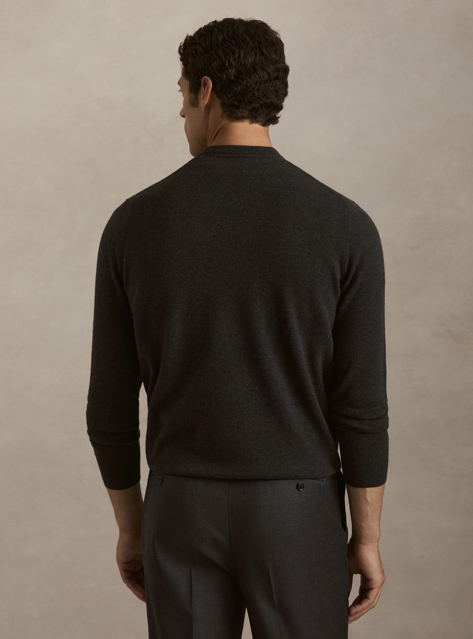 Lambswool and cashmere crewneck sweater, ASPHALT GREY