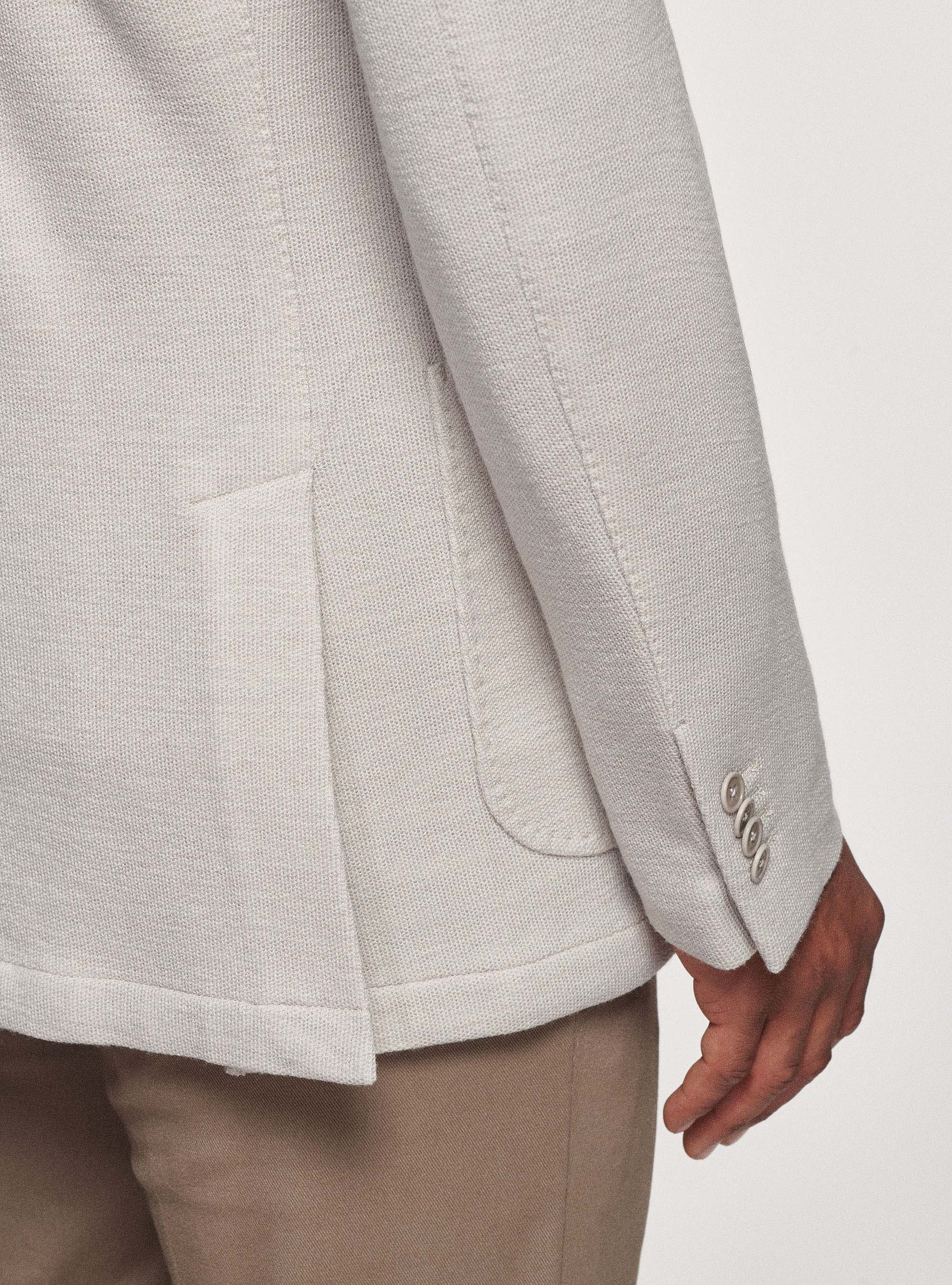 Giacca sfoderata in jersey di lana e cotone, PANNA