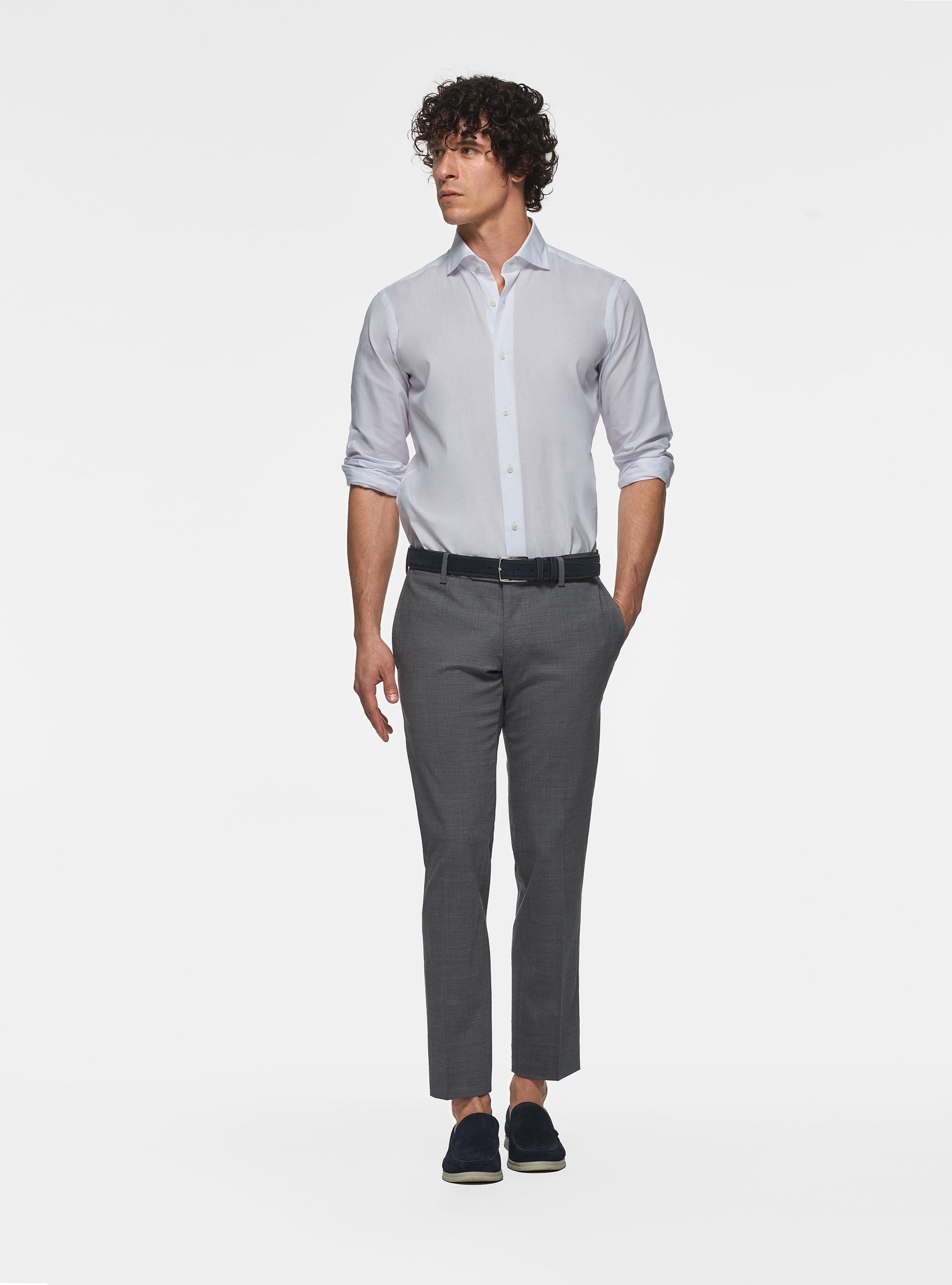 Cotton shirt fil a fil, WHITE