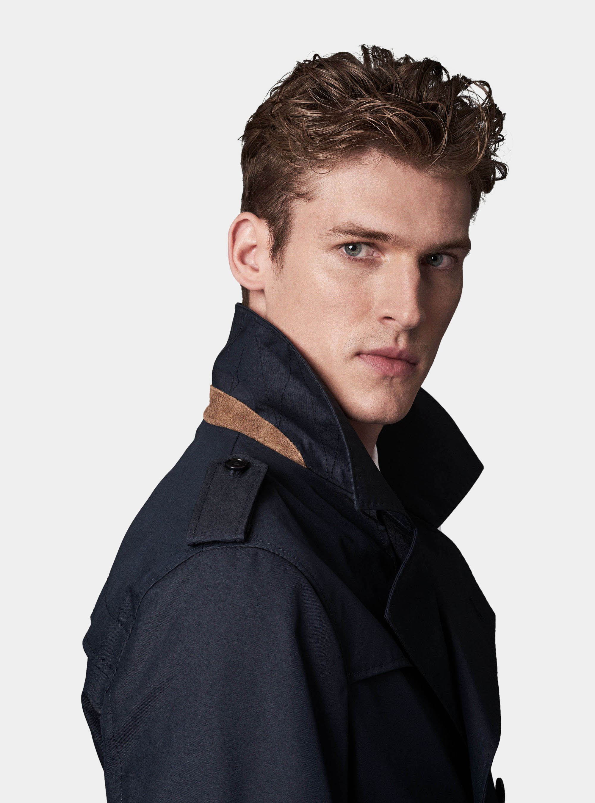 Trench blend technical cotton double-breasted, NAVY BLUE