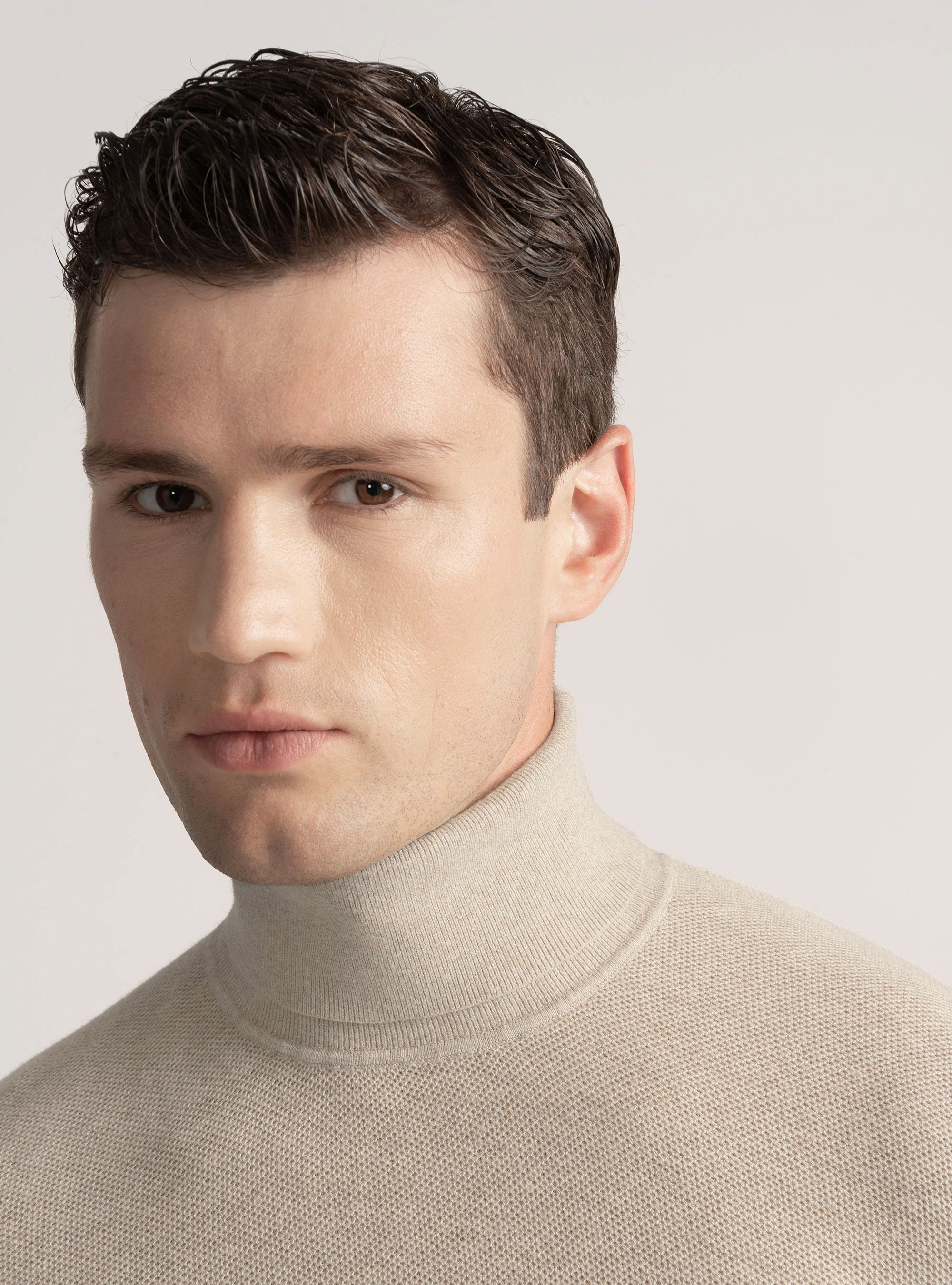 Cuello alto nido de abeja de cachemira de algodón, CRUDO