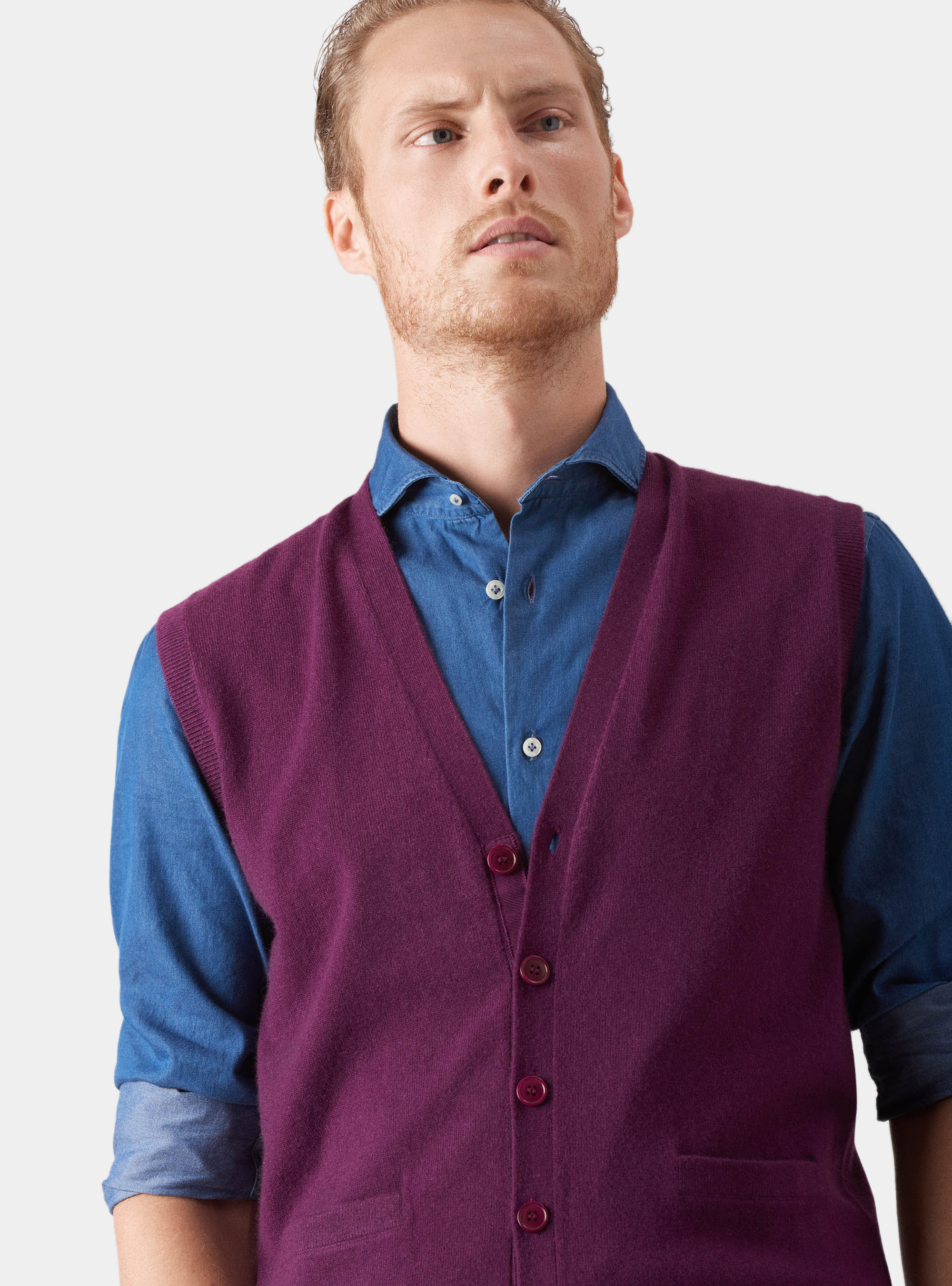 Gutteridge - Gilet in maglia con bottoni in 100% cashmere, Unisex, Viola Chiaro, Taglia: M