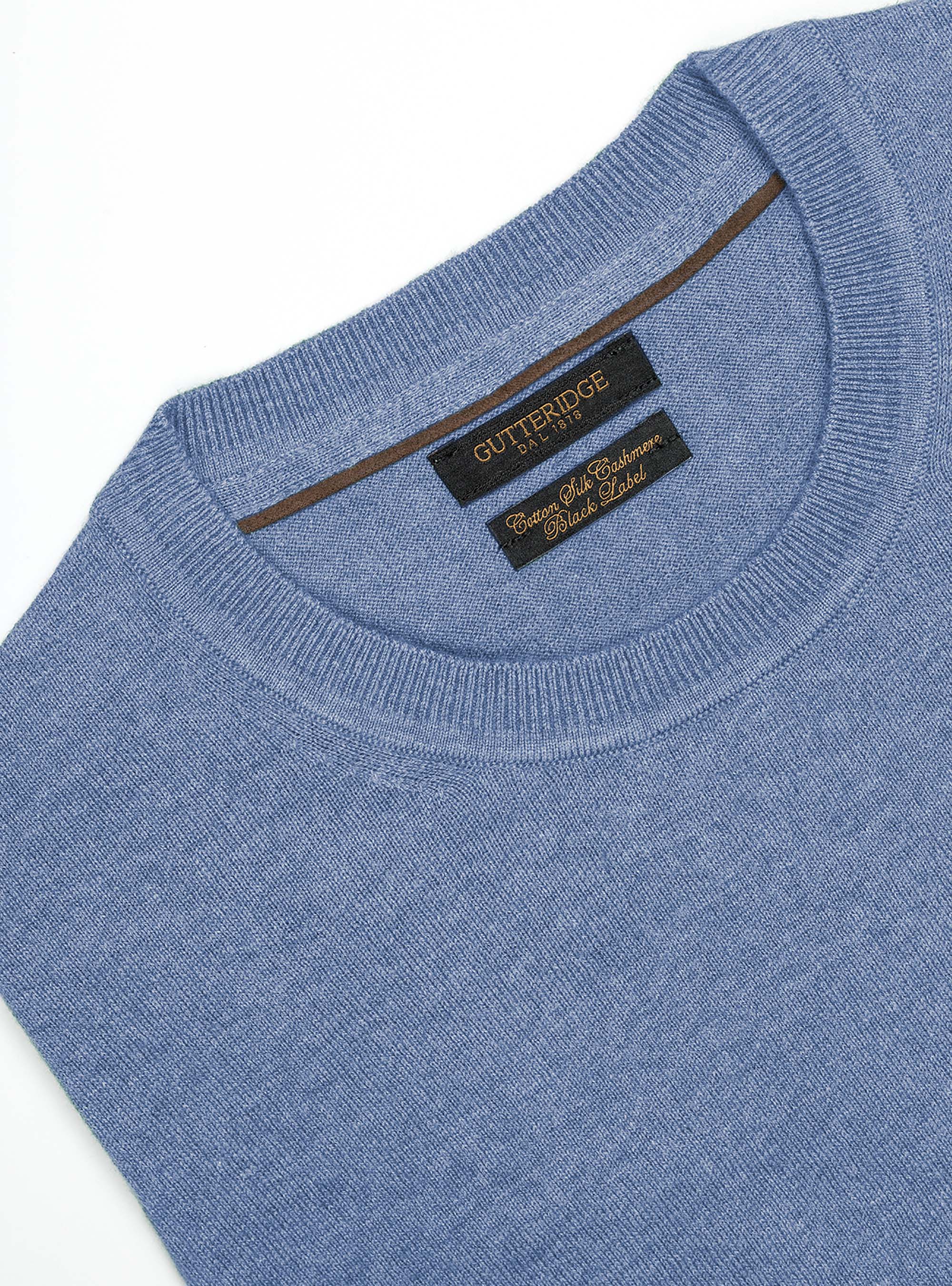 Maglia girocollo in cotone seta cashmere, AZZURRO