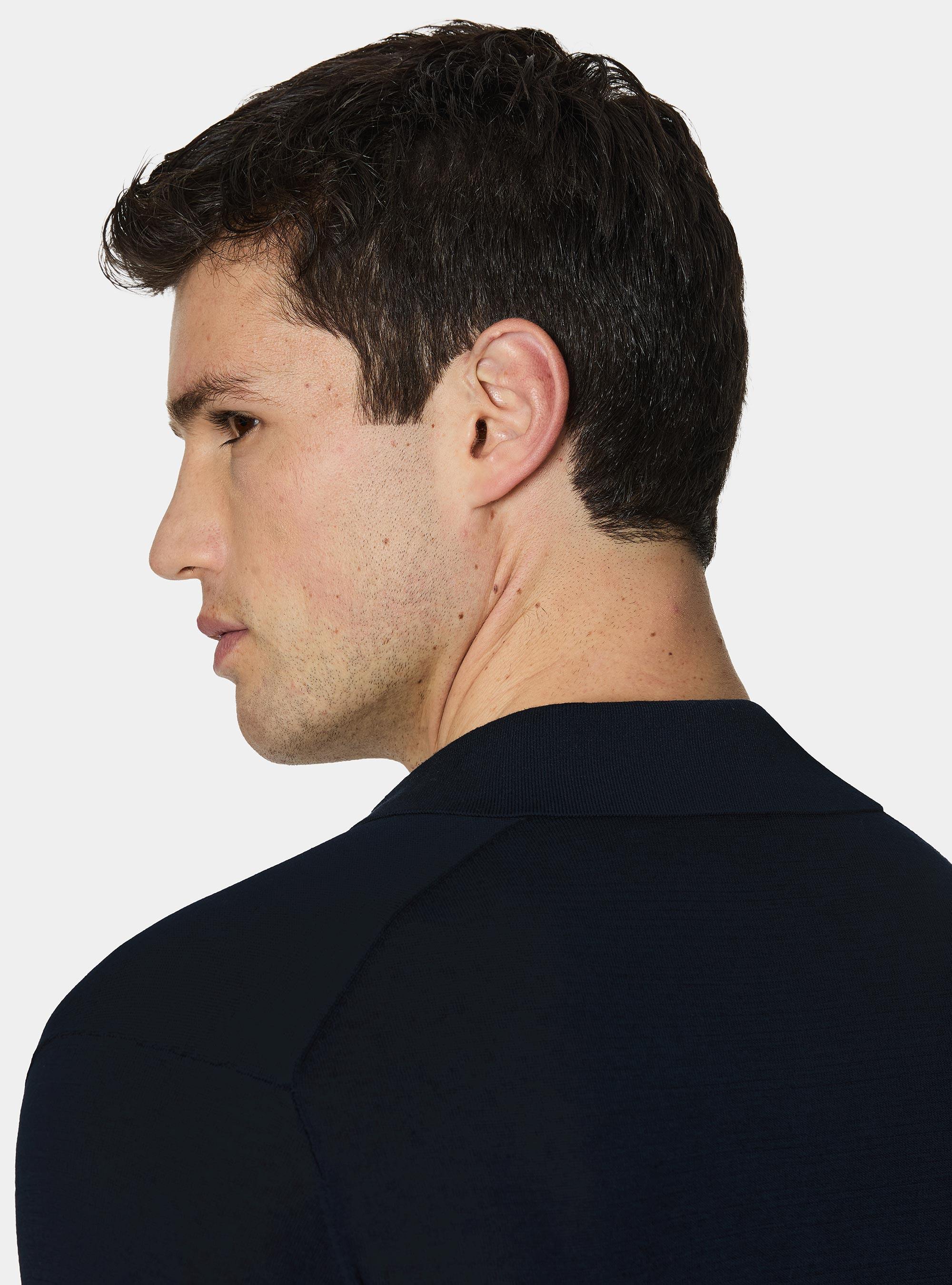 Polo en coton et soie, BLEU MARINE