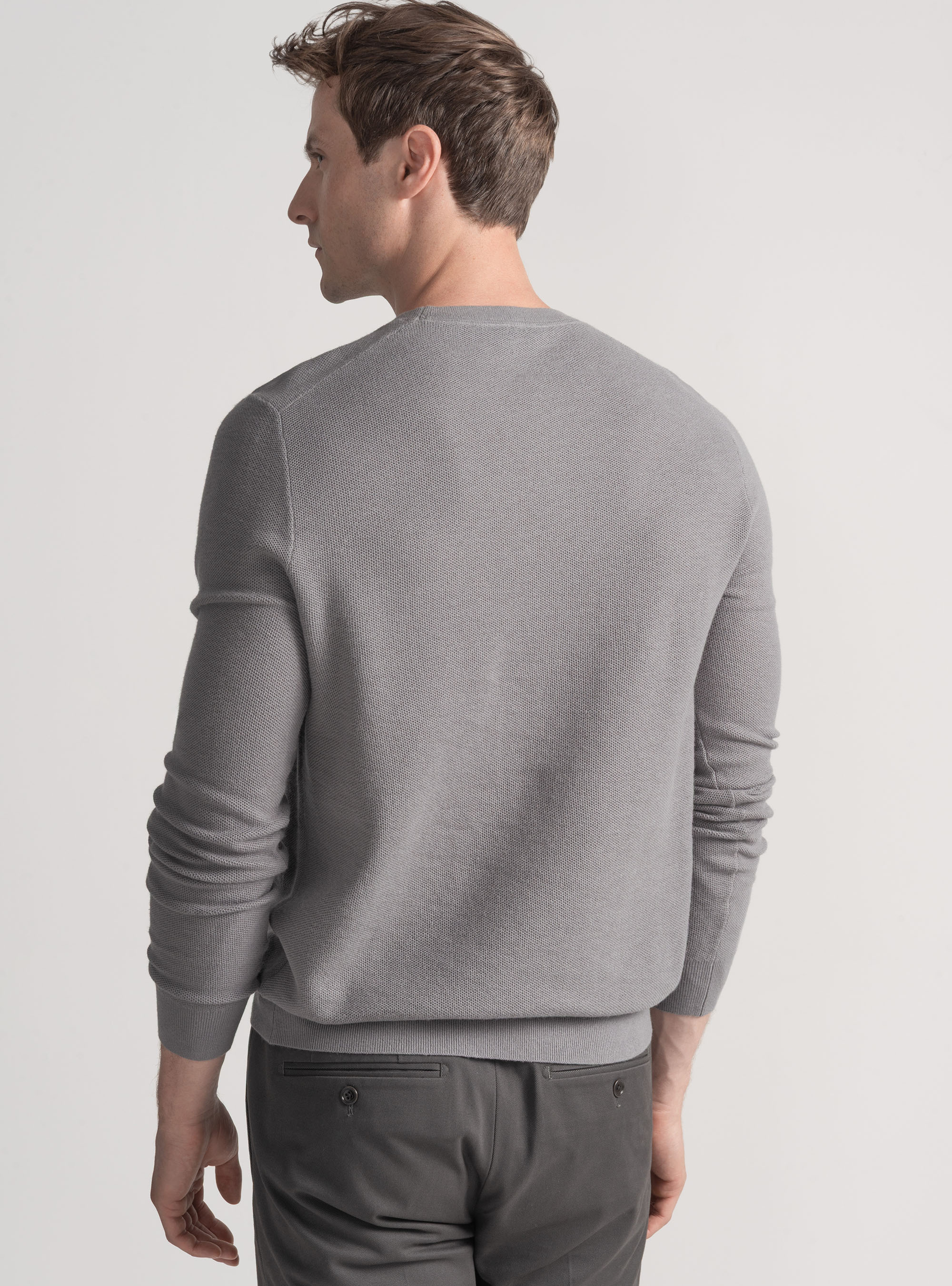 Trikot mit Rundhalsausschnitt aus Baumwolle und Kaschmir mit Wabenmuster, GRIGIO 0120C