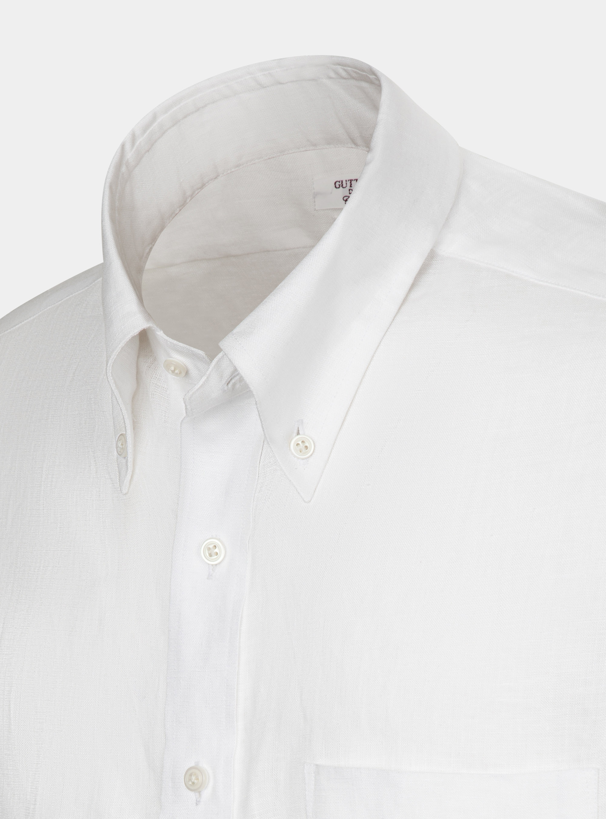 Camicia classic fit comoda in puro lino con collo button down, BIANCO