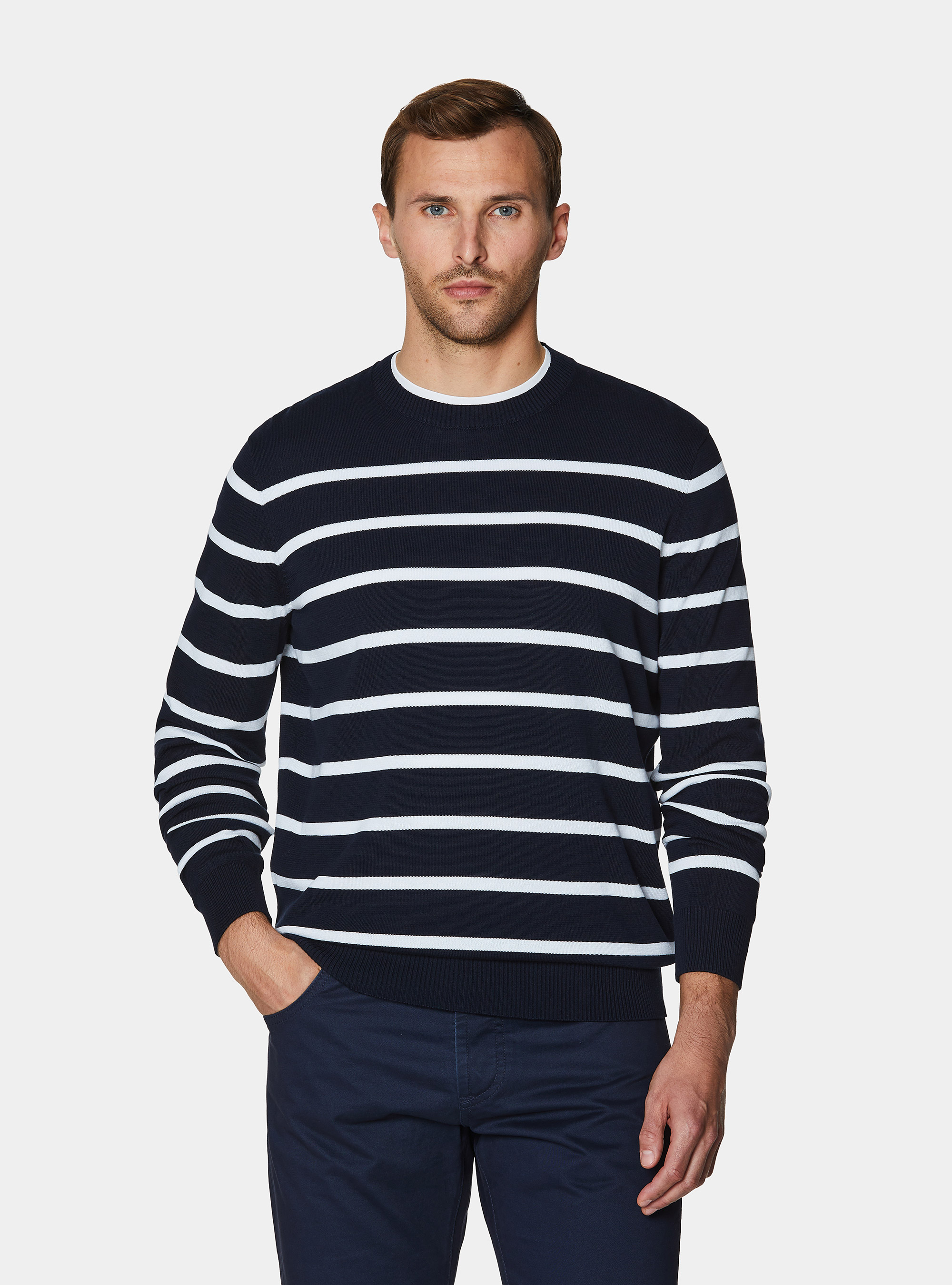 Maglia girocollo in cotone extrafine rigato