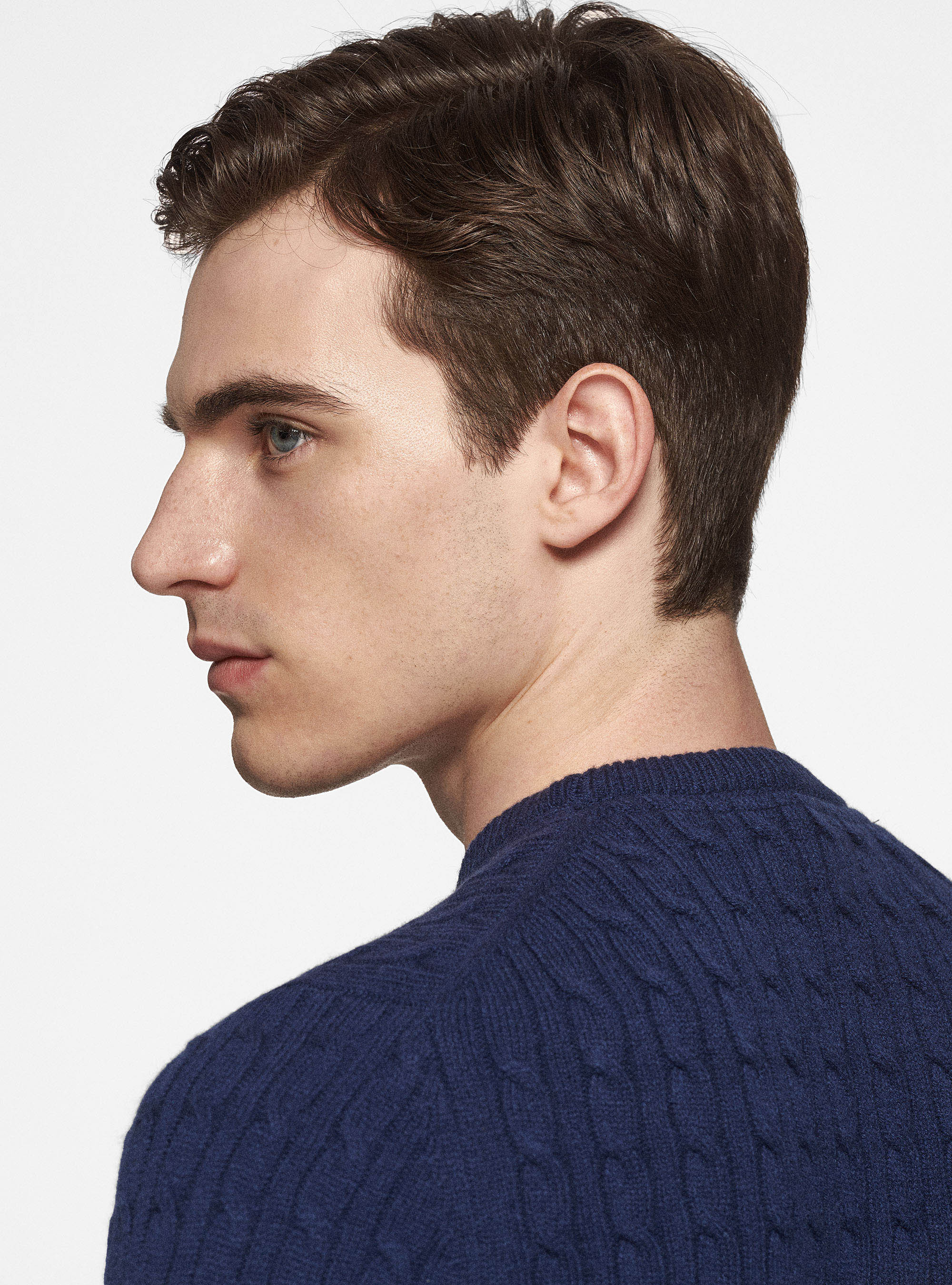 Maglia girocollo con treccia in lana e cashmere, INCHIOSTRO