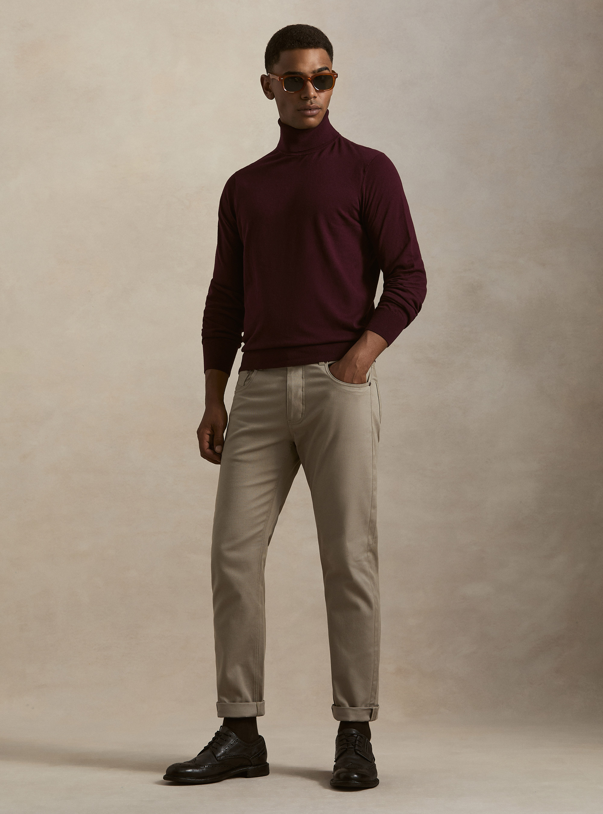 Pantaloni 5 tasche in misto cotone armaturato, FANGO 0568C