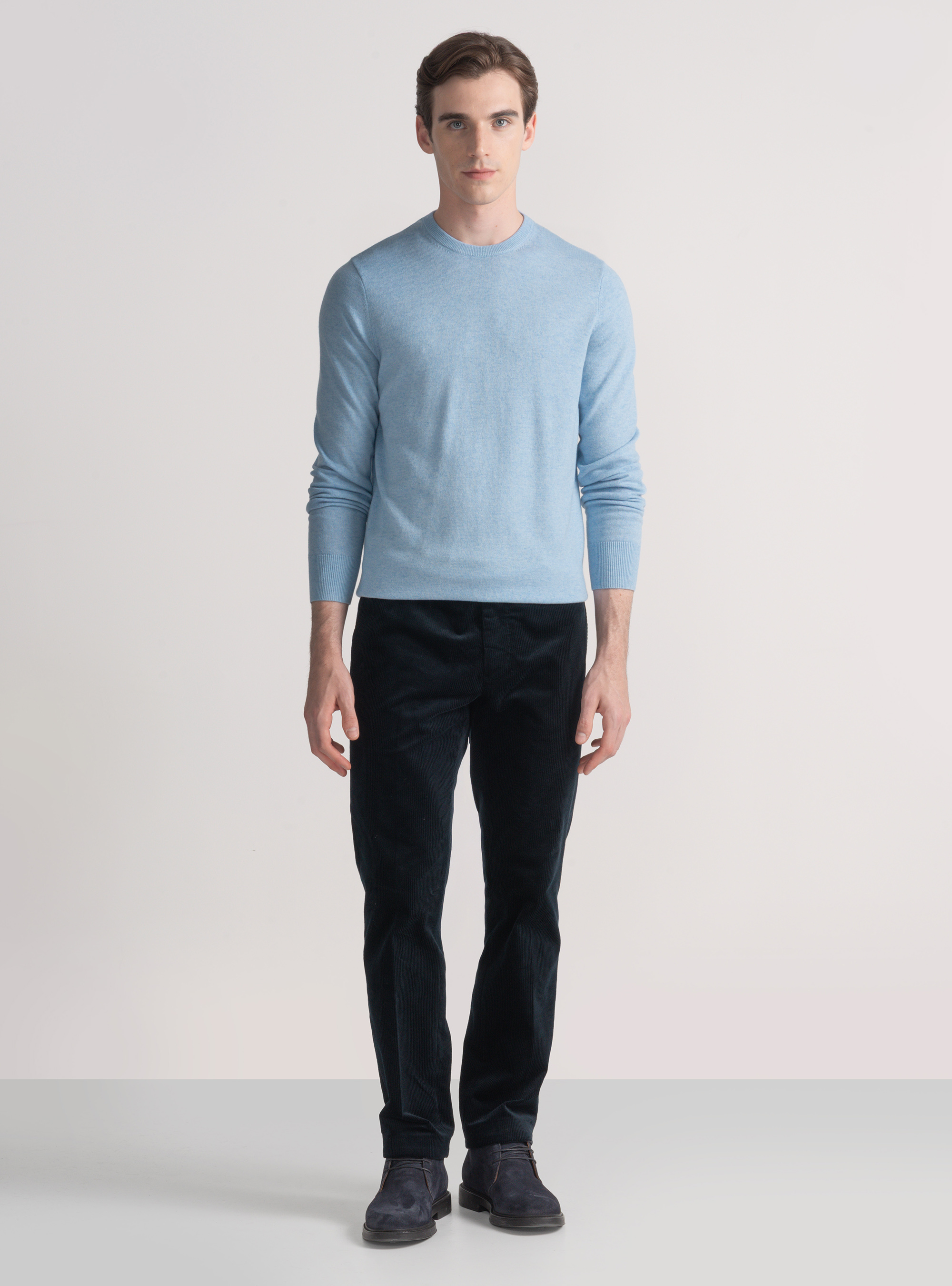 Tricot à col ras du cou en laine mélangée, AZZURRO POLVERE 0283C