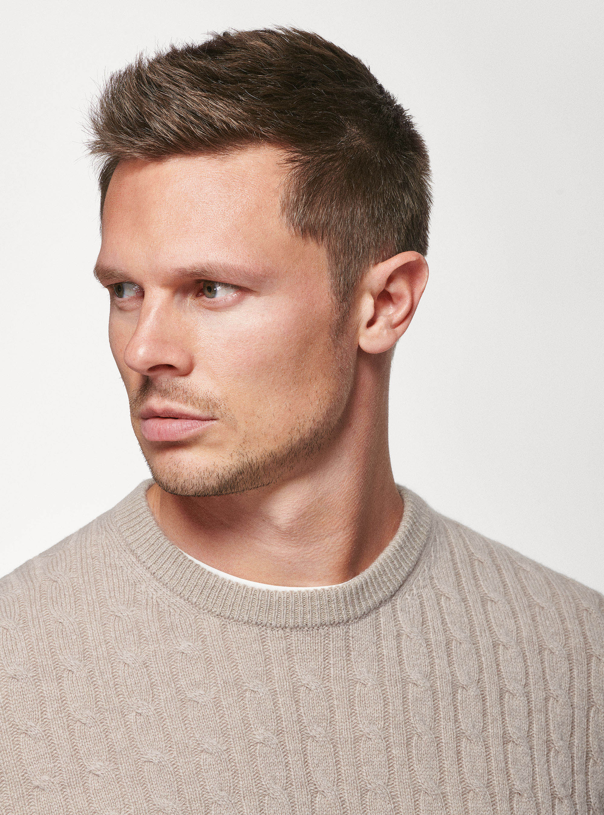 Braided lambswool sweater, SAND