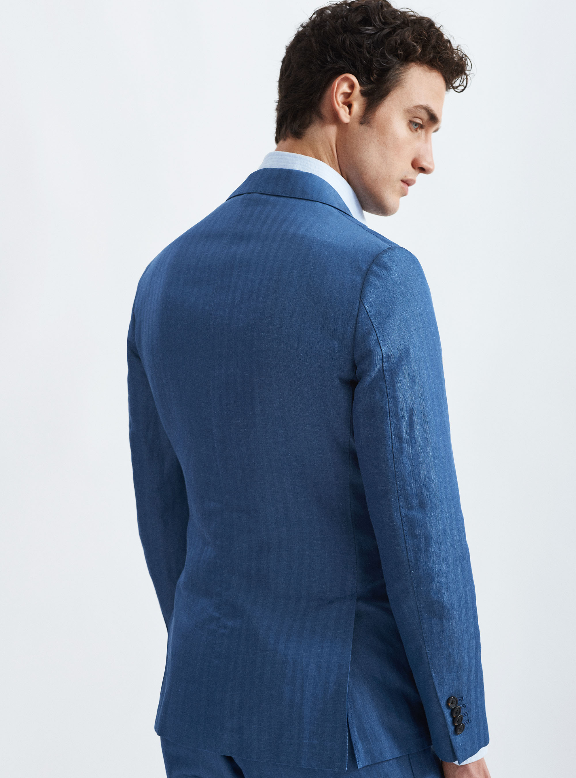 Giacca per abito in misto lino, INCHIOSTRO