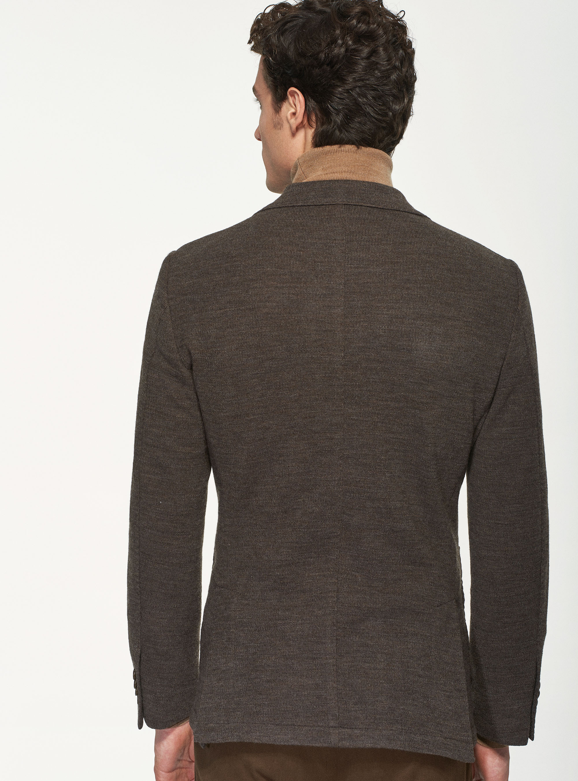 Giacca sfoderata in jersey di lana e cotone, MARRONE