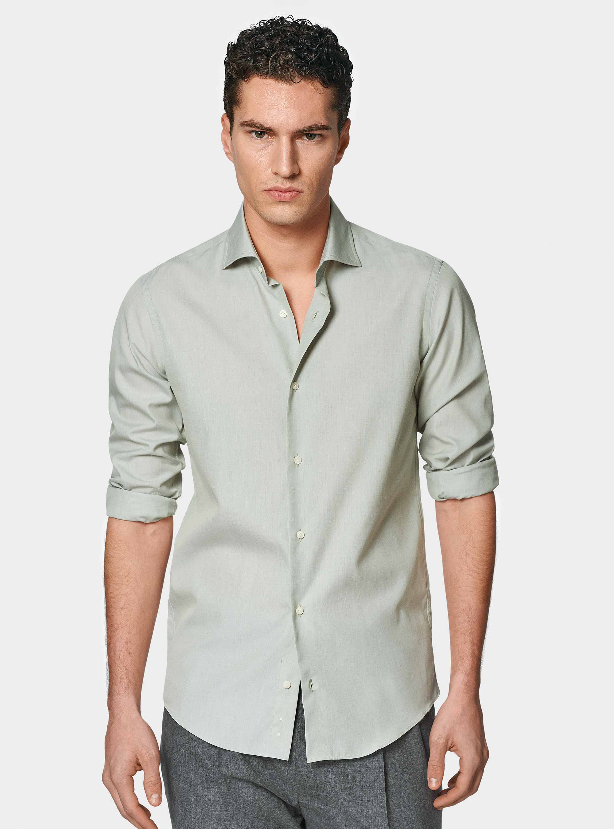 Camicia in fil a fil di cotone, SALVIA 0602C