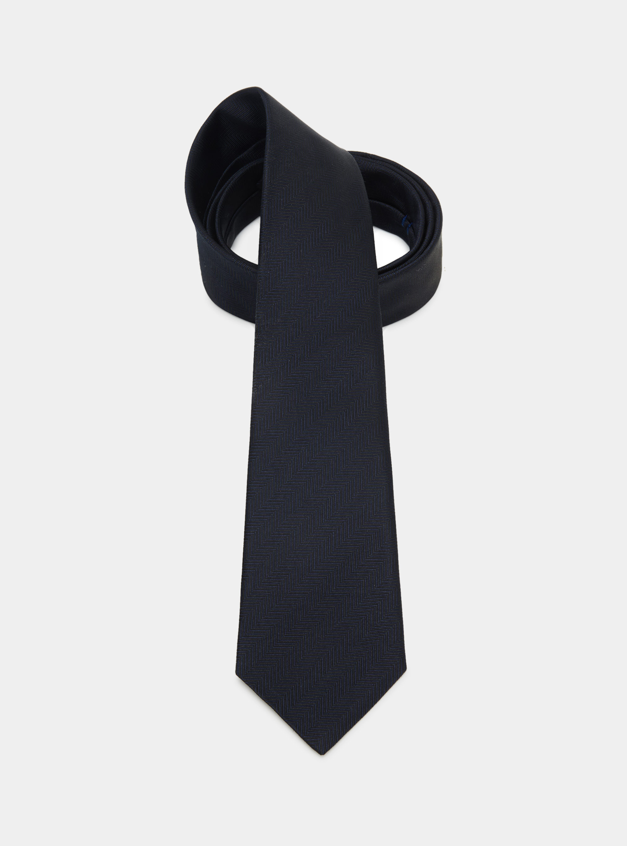 Herringbone silk tie, NAVY BLUE