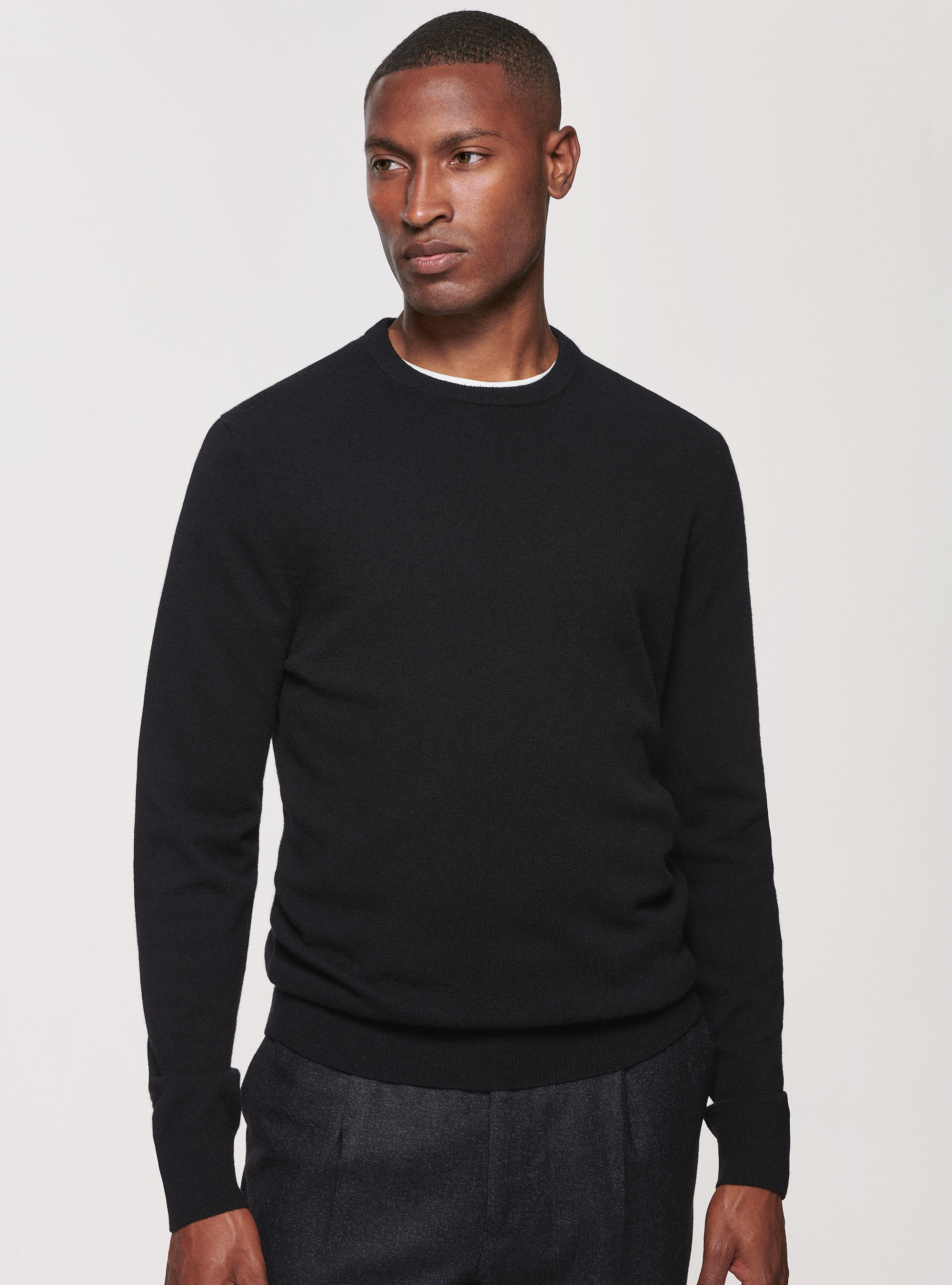 Maglia girocollo in lana lambswool e cashmere, NERO