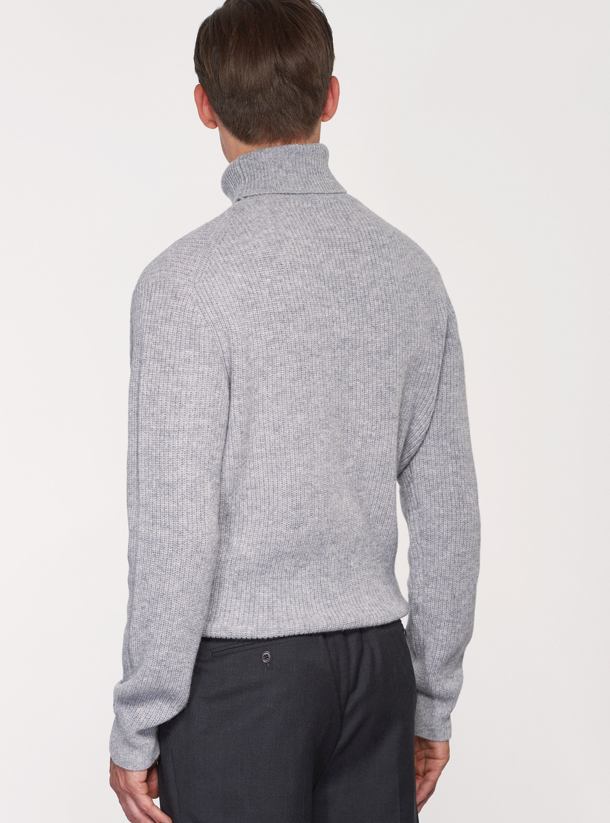 Maglia collo alto di lana lambswool in costa perlata, GRIGIO MELANGE 0151C