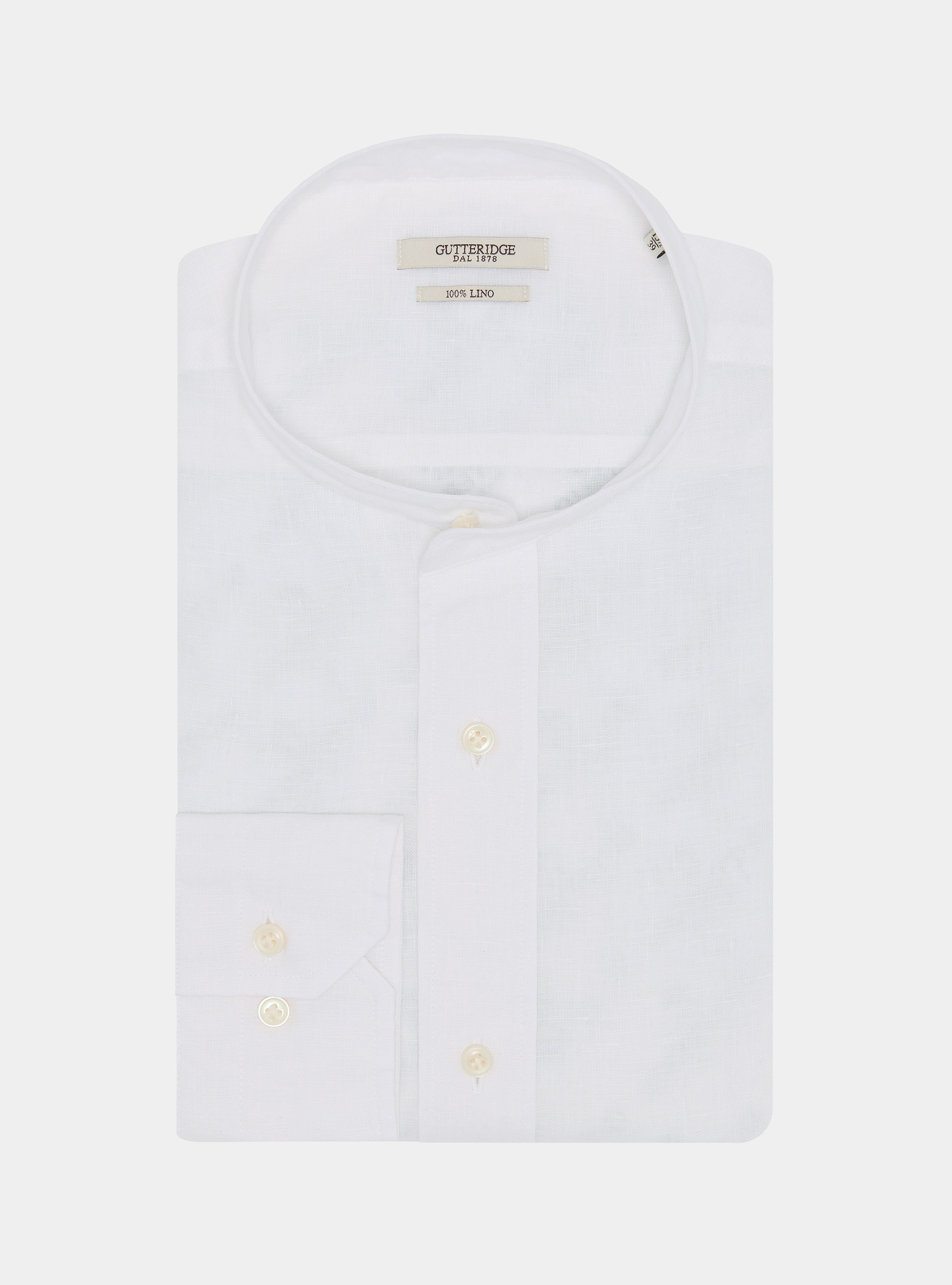 Camicia coreana in puro lino, BIANCO