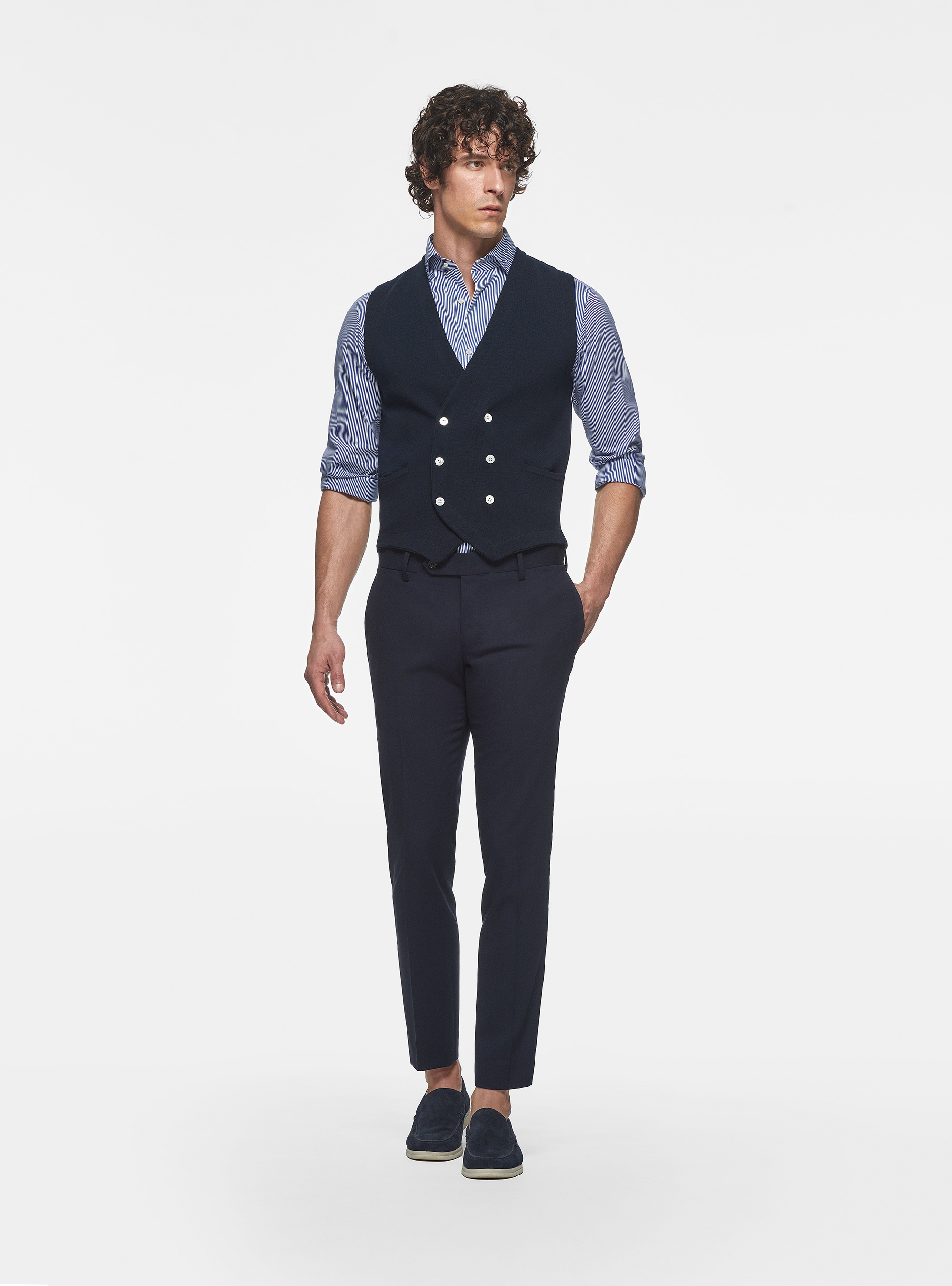 Pantaloni in pura lana superfine 120, BLU NAVY