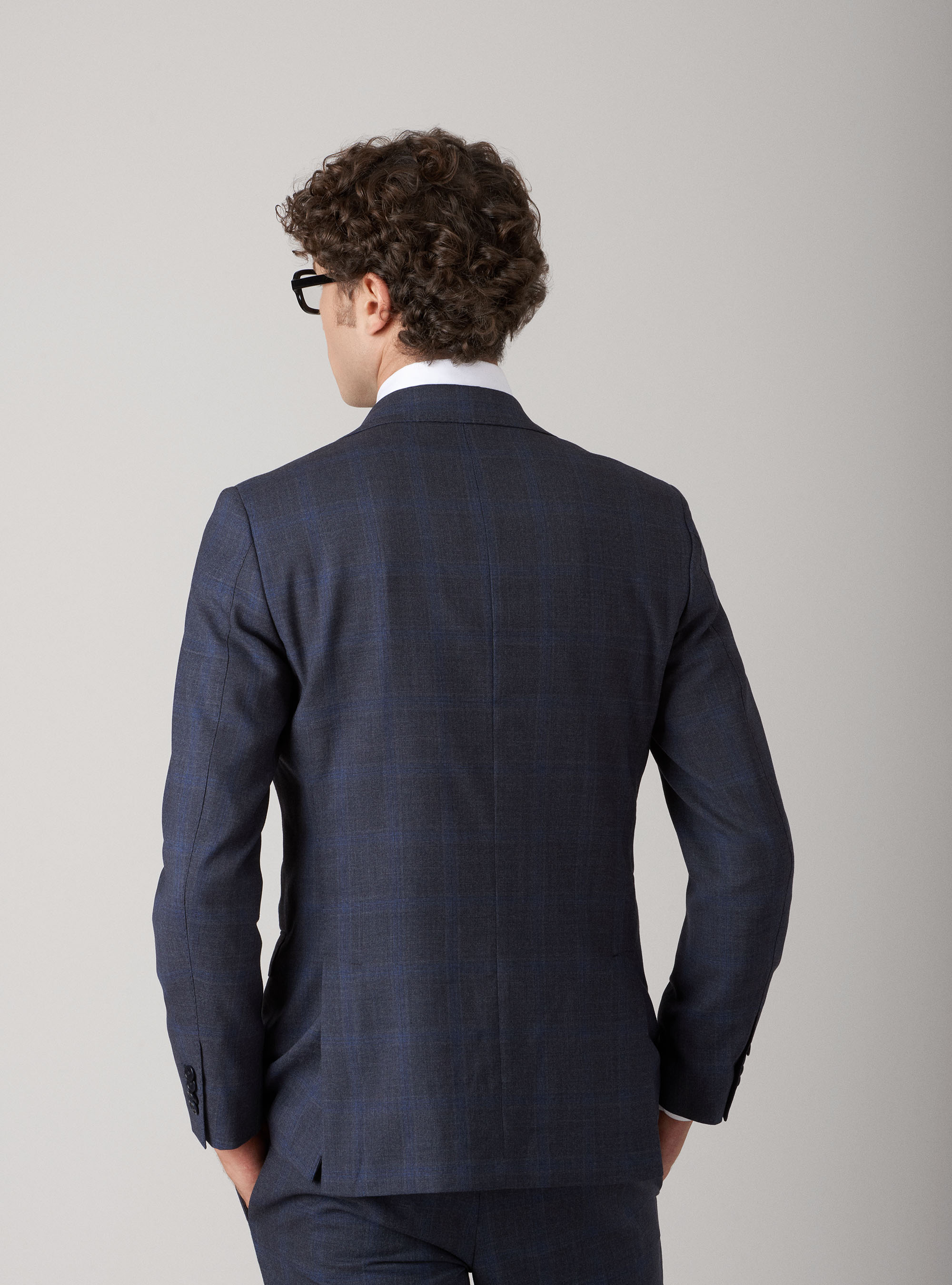 Giacca per abito a quadri in lana superfine 120, BLU NAVY