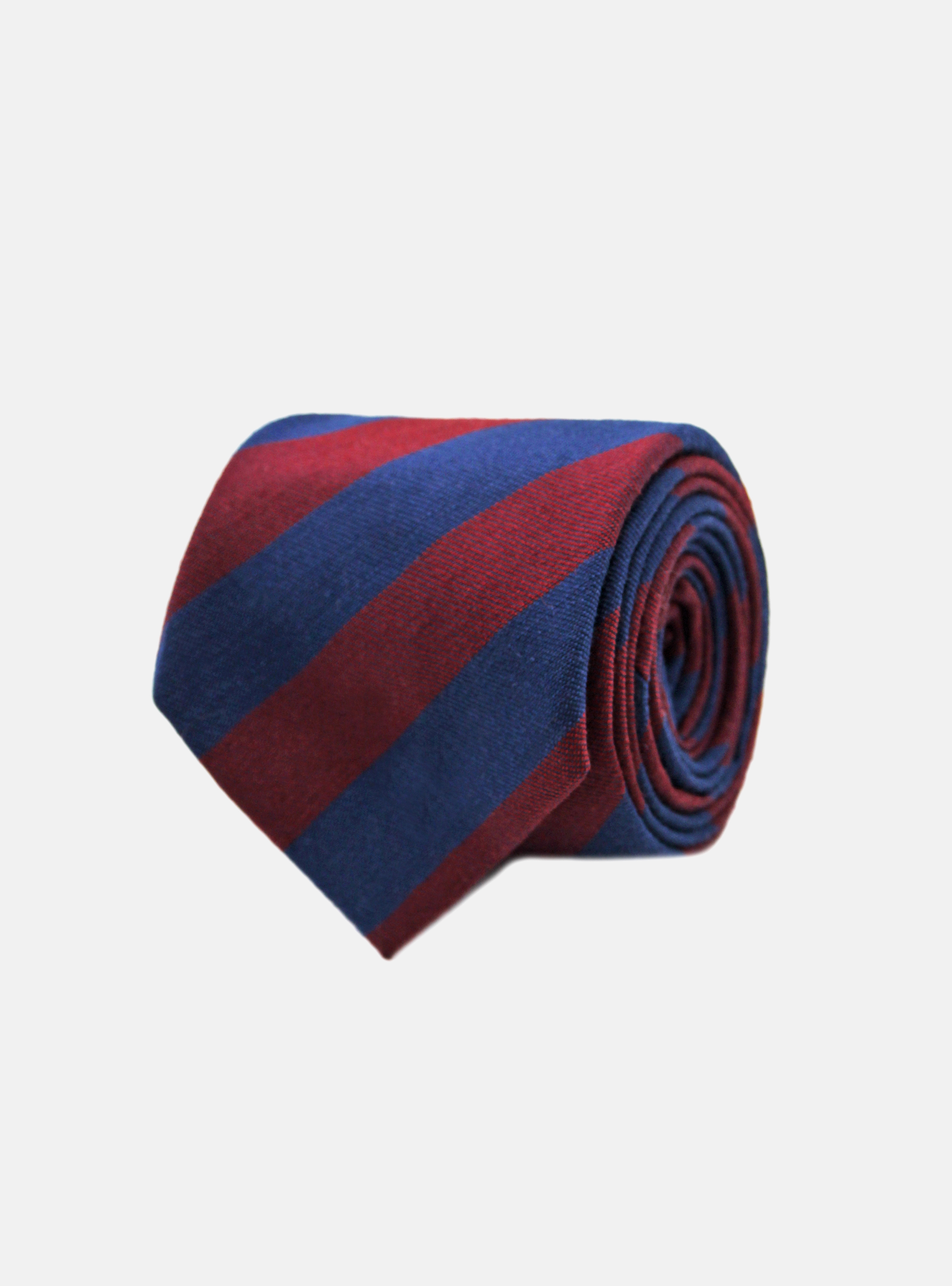 Silk and wool diagonal stripes tie 5 folds, BLUE