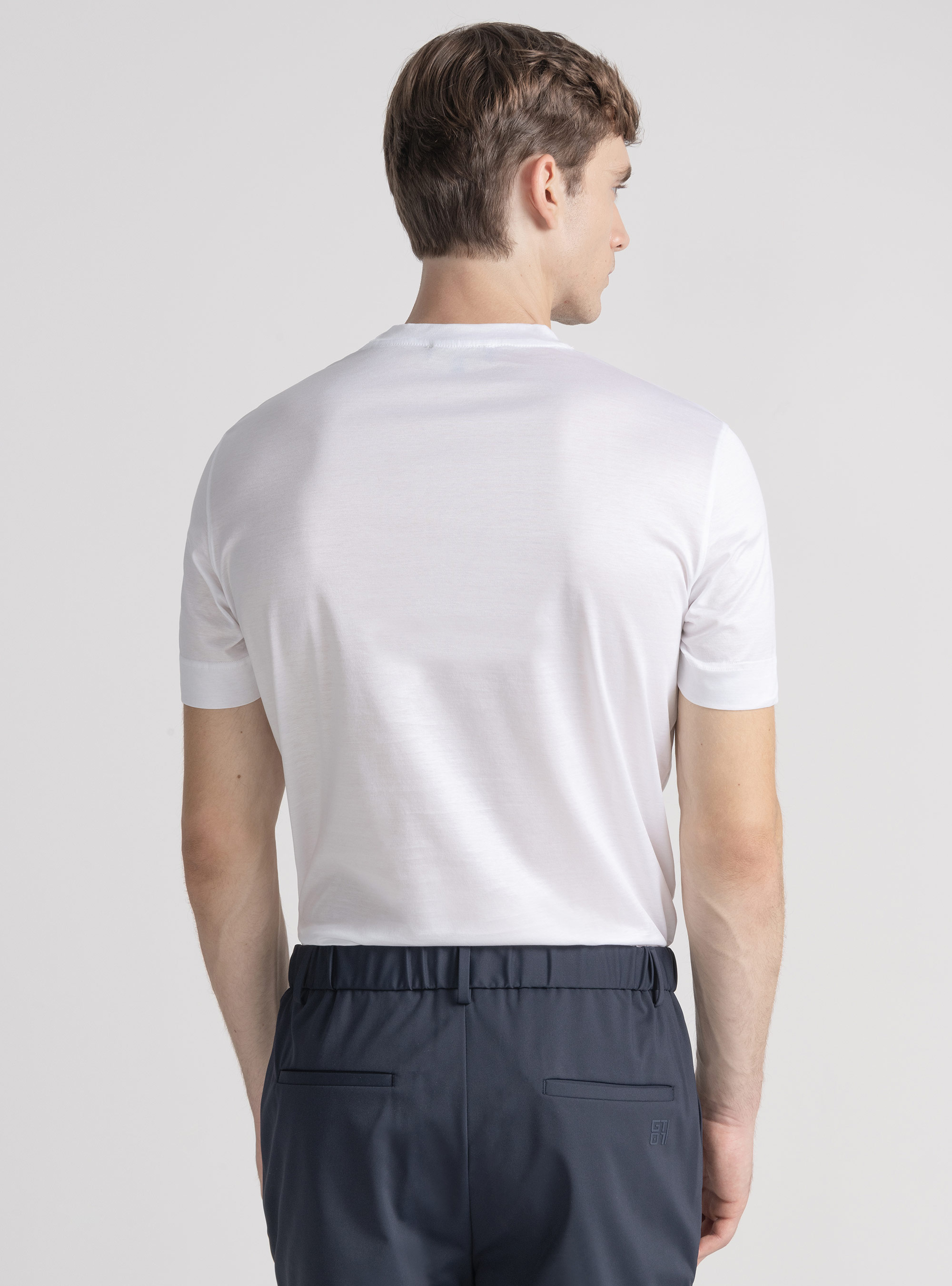 T-shirt manica corta in cotone filo di scozia, BIANCO