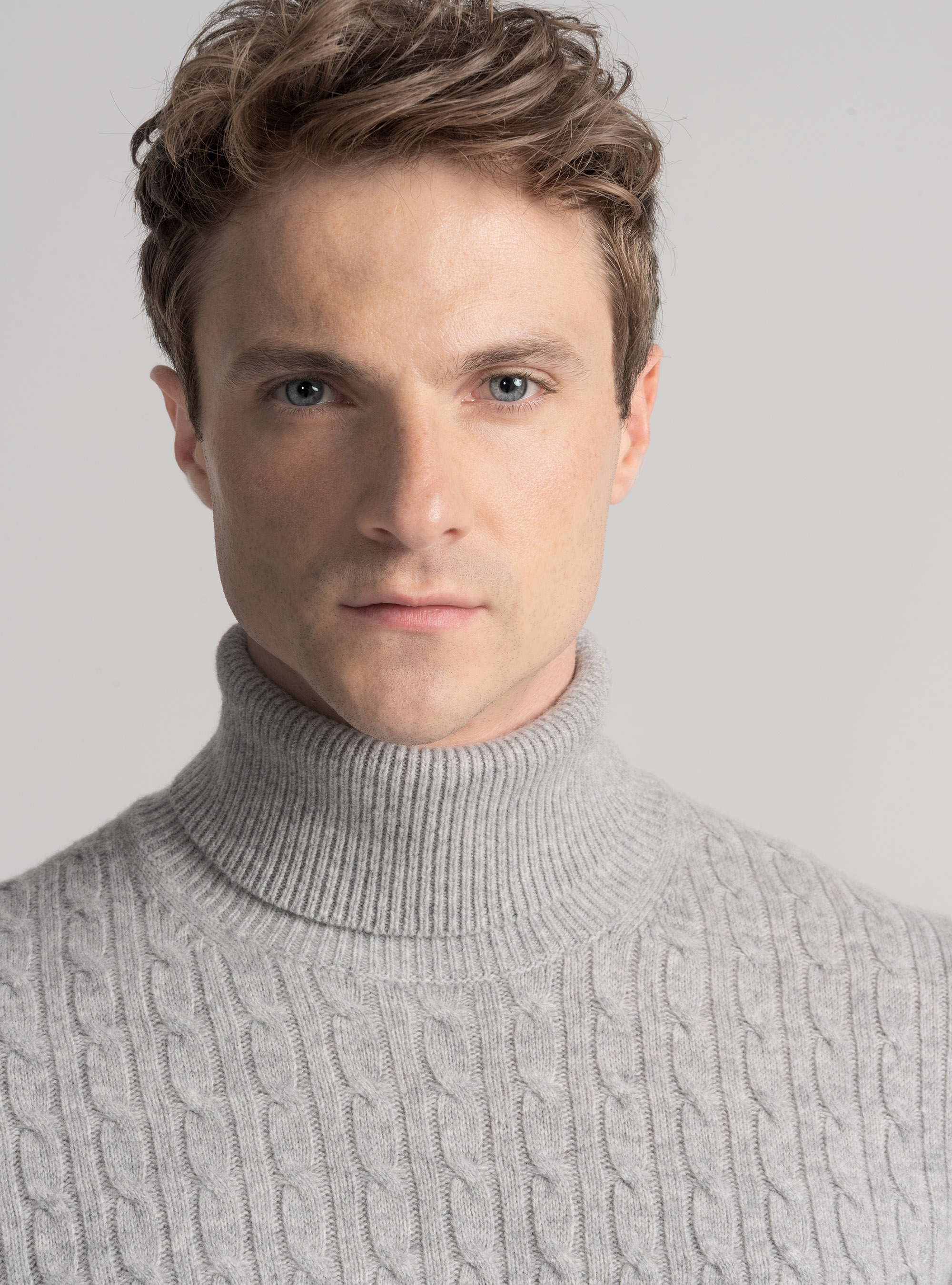 Turtleneck sweater with cashmere wool braid, LIGHT GREY MELANGE